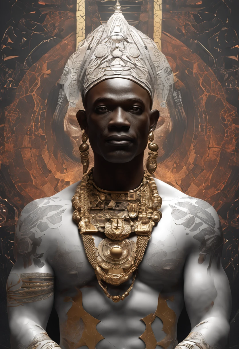 (Professional 3D rendering:1.3) de (Realistic:1.3) Foto de arte mais bonito do mundo,Xangõ the African orisha, homem forte, Orisha of the justice of the men of the earth,Cores vermelho e branco, vestindo um ade detalhado e intrincado, wry look, cosmic god,impreseesionismo,Afrofuturista, corpo inteiro 8k unidade render, poros da pele, very dark lighting, sombreamento pesado, circunstanciado, Rosto detalhado, (vibrante, fotogrdeia realista, Realistic, Dramatic, Escuro, foco nítido, 8k), (Old leather clothes damaged by bad weather:1.4), ((((Use peles)))), (intrincado:1.4), decadente, (altamente detalhado:1.4), pintura digital, rendering by octane, art stations, Conceito-Arte, liso, foco nítido, illustration, germe da arte, (Loish:0.23), Wlop Ilya Kuvshinov, e Greg Rutkowski e Alphonse Mucha Gracias, (global ilumination, studiolight, Light Volumetric), chuva forte, floating particles, fantasia, Onze, corpo inteiro, ((Fundo escuro noite estrelada:1.3)),CGSesociedade,art stations