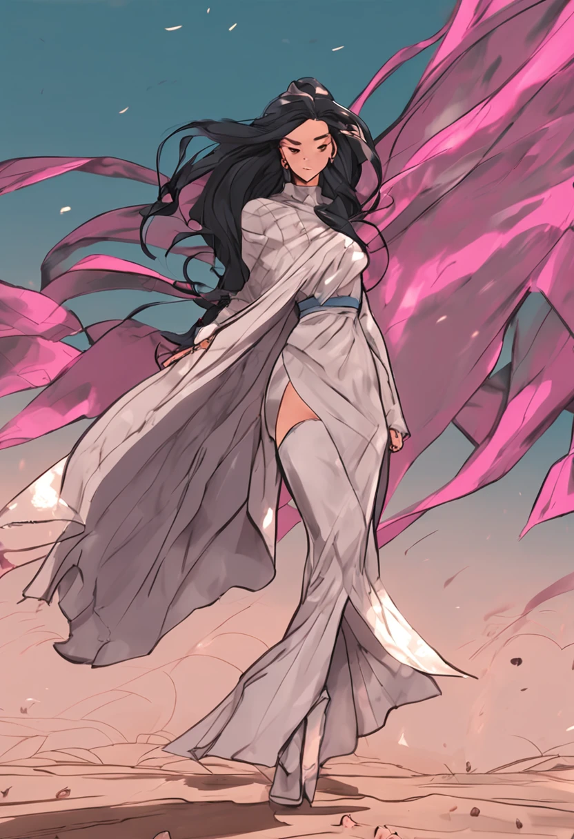 Skirt that wraps hips，blacksilk，Straight hair，, anime big breast, hyper HD, Best quality, Anatomically correct
