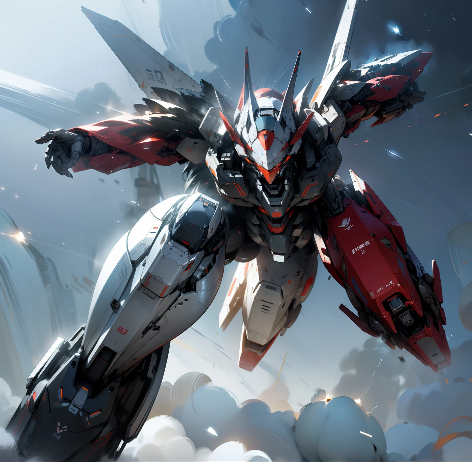 Mecha, (cold + cold tone), sense of technology, (lunar crater + sense of environment), (war + explosion + light and shadow + bullet rain: 1.2 + night scene), (silver mech + red mech + blue mech: 1.3) --auto --s2