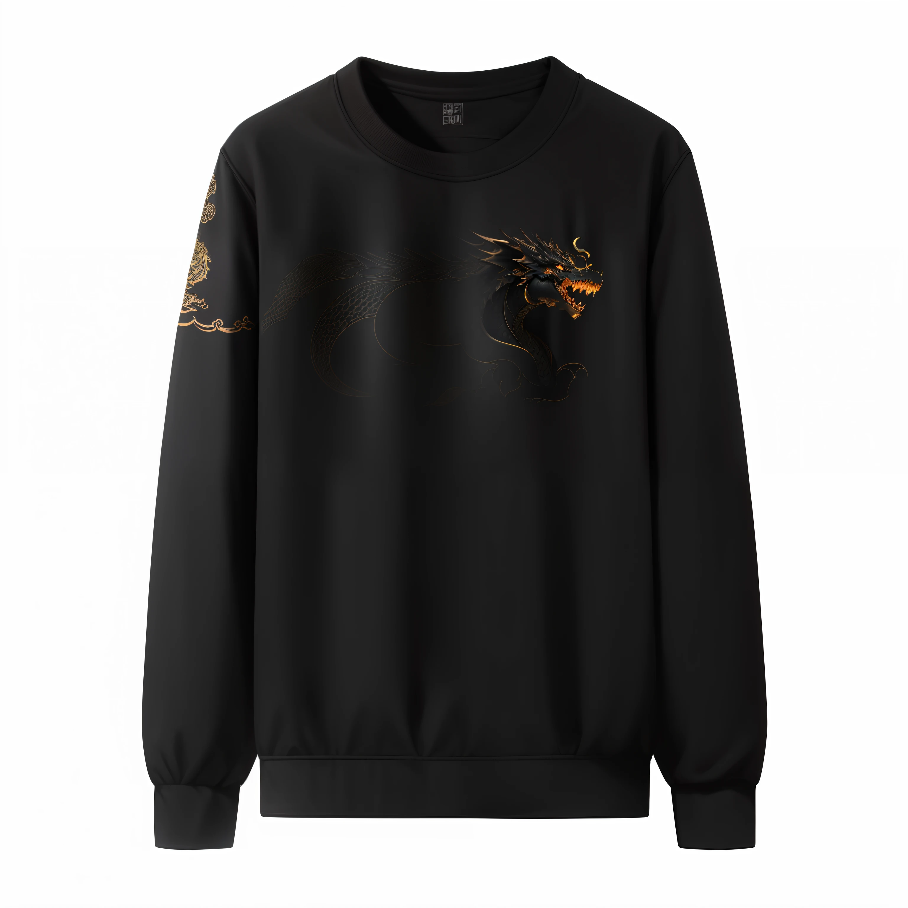 In the middle of the black sweatshirt, a large pattern of a huge golden dragon breathing fire is designed,The original pattern cannot be changed