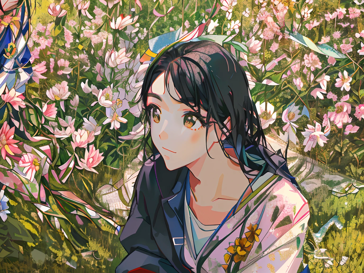 Arapei woman sitting in front of flowers holding a mobile phone, jiyun chae, Kim Tae-joon, sangsoo jeong, Kwak Ji-young, korean artist, sitting with flowers, xintong chen, standing in flower field, With flowers, Choi Hyun-hwa, seseon yoon, girl sitting in a flower field, Zhang Wanting