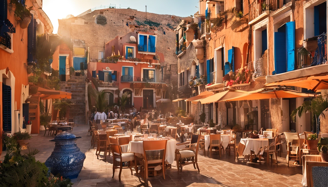 Cruises in the Mediterranean, sunny day, Lively atmosphere, Gente feliz, Ambiente relajado