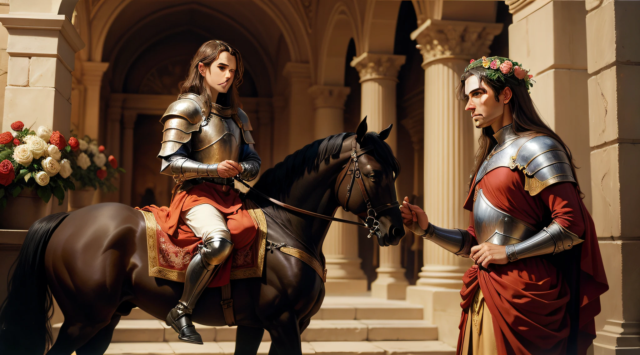 Knight oil painting holding roses,Ancient Europe