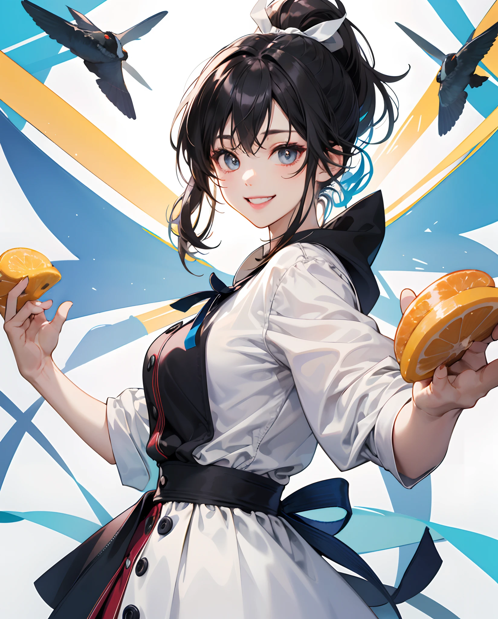 With a cute girl character、Features large eyes and cheeks。
Hairstyle in a ponytail、Doing the ribbon。
Always with a smile、has a cheerful and energetic personality。