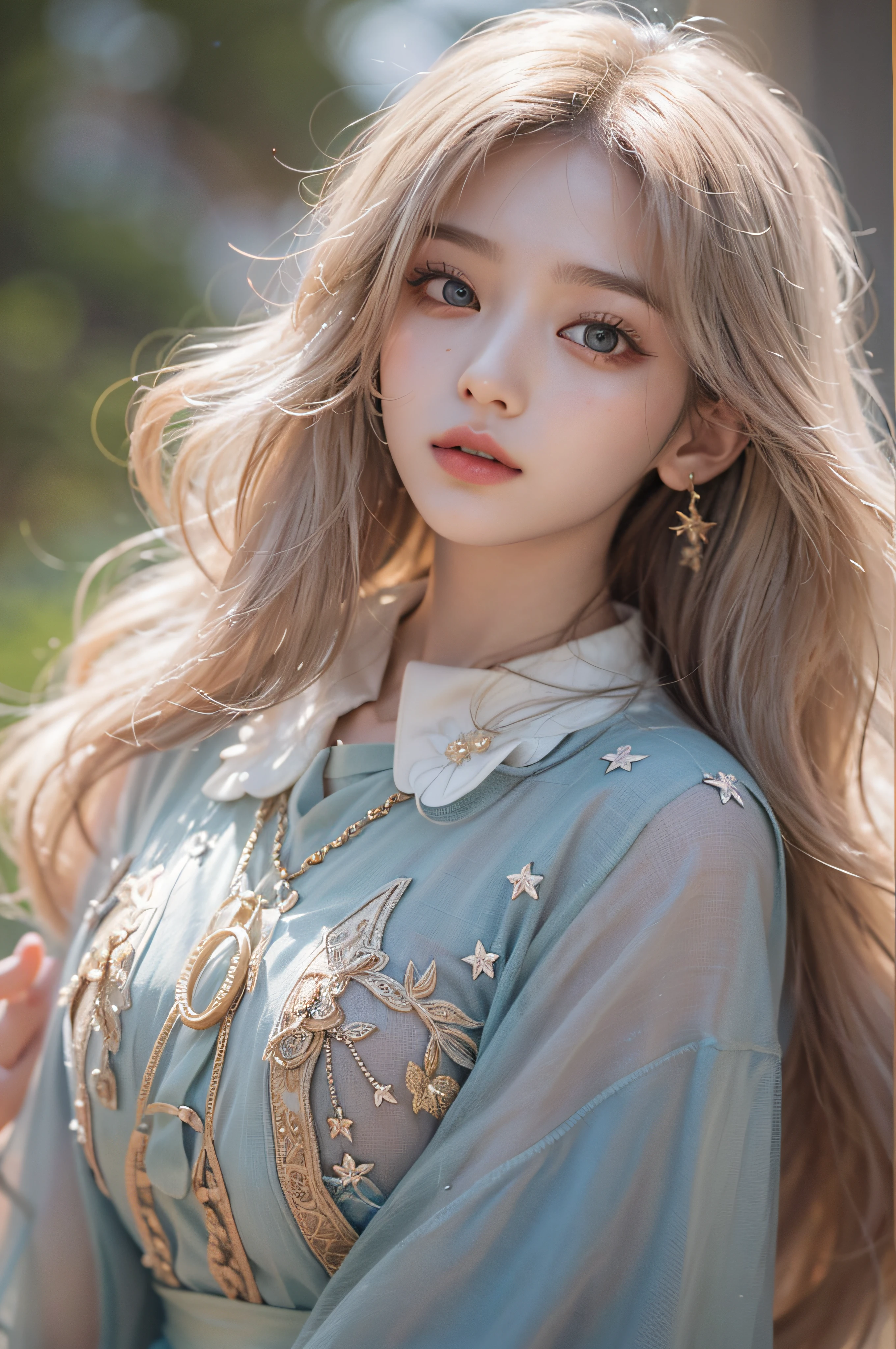 (Best Quality Detail)、realisitic、8K UHD、hight resolution、(1girl in:1.2)、The ultra-detailliert、High quality textures、intricate detailes、detaileds、Very detailed CG、High quality shadows、Detail Beautiful delicate face、Detail Beautiful delicate eyes、depth of fields、Ray traching、in her 20s、Pretty Kpop Girl、(Korean Urzan Face)、Slender face、(ulzzang -6500-v1.1:0.6)、pureerosface_v1、gloweyes、perfectbody、 look at viewr、(Best Quality Detail:1.2)、realisitic、8K UHD、hight resolution、(1girl in:1.2)、The ultra-detailliert、High quality textures、intricate detailes、detaileds、Very detailed CG、High quality shadows、Detail Beautiful delicate face、Detail Beautiful delicate eyes、depth of fields、Ray traching、in her 20s、Pretty Kpop Girl、(Korean Urzan Face)、Slender face、(ulzzang -6500-v1.1:0.6)、teak、Glossy lips、、high-level image quality, The highest image quality, top-quality, Photorealsitic, ultra-detailliert, photos realistic, 4K 8K UHD Full Color RAW Photos, Fuji Film(Medium format), Hasselblad, Carl zeiss, Incredible dynamic range photography(UTIL_Art by Smoose-768:1.1),hight resolution, High pixel count, clear details, crisp image, Natural color reproduction, Noise Reduction, High fidelity, qulity, Software Improvements, Upscaling, Optimized algorithms, Pro-level retouching,

Features of the costume：
Points and design ideas：

Color selection：To reflect the beauty of the sky、Make use of pale tones and gradients。Pastel or blue-gray colors inspired by the color of the sky are suitable.。

Graphic Design：Clouds and stars、a moon、Use graphics such as the sun、The design that expresses the elements of the sky is attractive。By incorporating these elements into prints and embroidery,,,,、Creating the Mystique of the Sky。

Textiles and materials：By choosing light materials、Makes it easier to express the sky scenery。chiffon、organdy、Transparent materials such as silk are recommended.。

silhuette：Soft silhouette and floating design、Matches empty images。By incorporating frills and drapes、It can produce a softness like a cloud.....。

accessorized：By incorporating astronomical accessories and space-themed jewelry、You can emphasize the mystique of the sky more。A star-shaped or moon-shaped accent would be nice。

Color features：

Insky Fashion Coordination、It is important to reproduce the beautiful color tone of the sky。Below are typical color characteristics。

paleblue：A color that expresses the bluish tint of the sky on a sunny day。Transparent、Create lightness。

pastel pink：Colors inspired by the sunrise and sunset sky。Warm and gentle impression。

clear white：Colors that reproduce the pure whiteness of the sky and clouds。Expresses cleanliness and brightness。

What you need to know when creating：

How to strike a balance：To express the beauty of the sky、Think about the balance between color and design。Avoid over-design and decoration、Cherish the tranquility of the sky。

Unify themes：It is important to unify the theme of fashion coordination in the sky。Clouds and stars、Moon, etc.、Choose a theme、Let's unify the entire coordination element。

Leveraging accents：By incorporating empty elements as accents、You can add pop charm to your clothes。NP、Take advantage of star-shaped accessories, embroidery, and more。

Expression of individuality：Sky Fashion Costumes、It's also a great way to express your personality。Incorporate your favorite sky elements and colors、Create your own style。