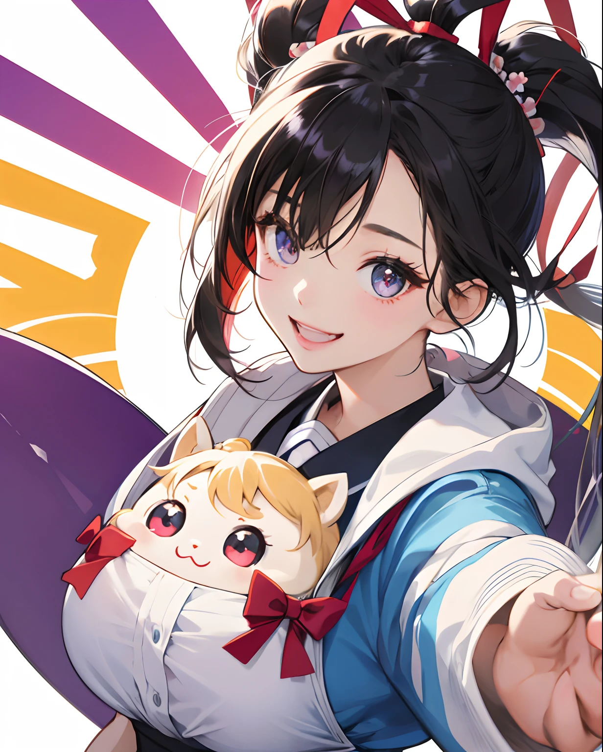 With cute girl characters、Features large eyes and cheeks。
pony tail hairstyle、Creating the Ribbon。
Always with a smile、cheerful and energetic character。