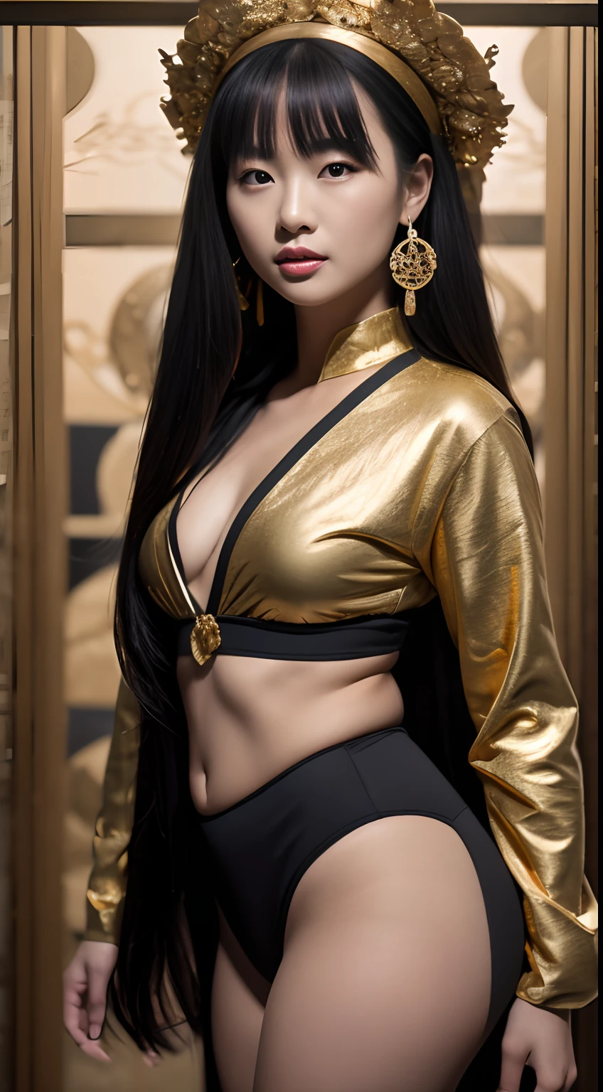 32K（tmasterpiece，k hd，hyper HD，32K）Long flowing black hair，ponds，zydink， a color，  Asian people （Silly girl）， （Silk scarf）， Combat posture， looking at the ground， long whitr hair， Floating hair，A beautiful girl in ancient China，The facial features are delicate and fair，Cool temperament，Black hair coiled into a bun，Wears a gold coat on his head，Chinese Song Dynasty clothing，Big red wedding dress（Ultrathin），underwear is visible，thighs visible，Long legs，Long black hair, rays of sunshine，Clear face super high，Super fat，Pose for a photo，Sexy toned buttocks，，curvy build，Plus-size models，Raised ，Displays triangles，，The view is the equipment in the gym，Masterpiece，Large viewing angle，中景 the scene is，super detailing，16k thick legs，Wide buttocks，Colossal tits，Natural styling，Reallightandshadow，Large viewing angle，ultraclear，tmasterpiece，ultra - detailed，high qulity，HighestQuali，The main color is red，Background simple elements。Invisible hands，No hands。 Carp pattern headdress， Chinese long-sleeved clothing， （abstract ink splash：1.2）， Pink petal background，Pink and white lotus flowers fly（realisticlying：1.4），Black color hair，Fallen leaves flutter，The background is pure， A high resolution， the detail， RAW photogr， Sharp Re， Nikon D850 Film Stock Photo by Jefferies Lee 4 Kodak Portra 400 Camera F1.6 shots, Rich colors, ultra-realistic vivid textures, Dramatic lighting, Unreal Engine Art Station Trend, cinestir 800，Long flowing black hair