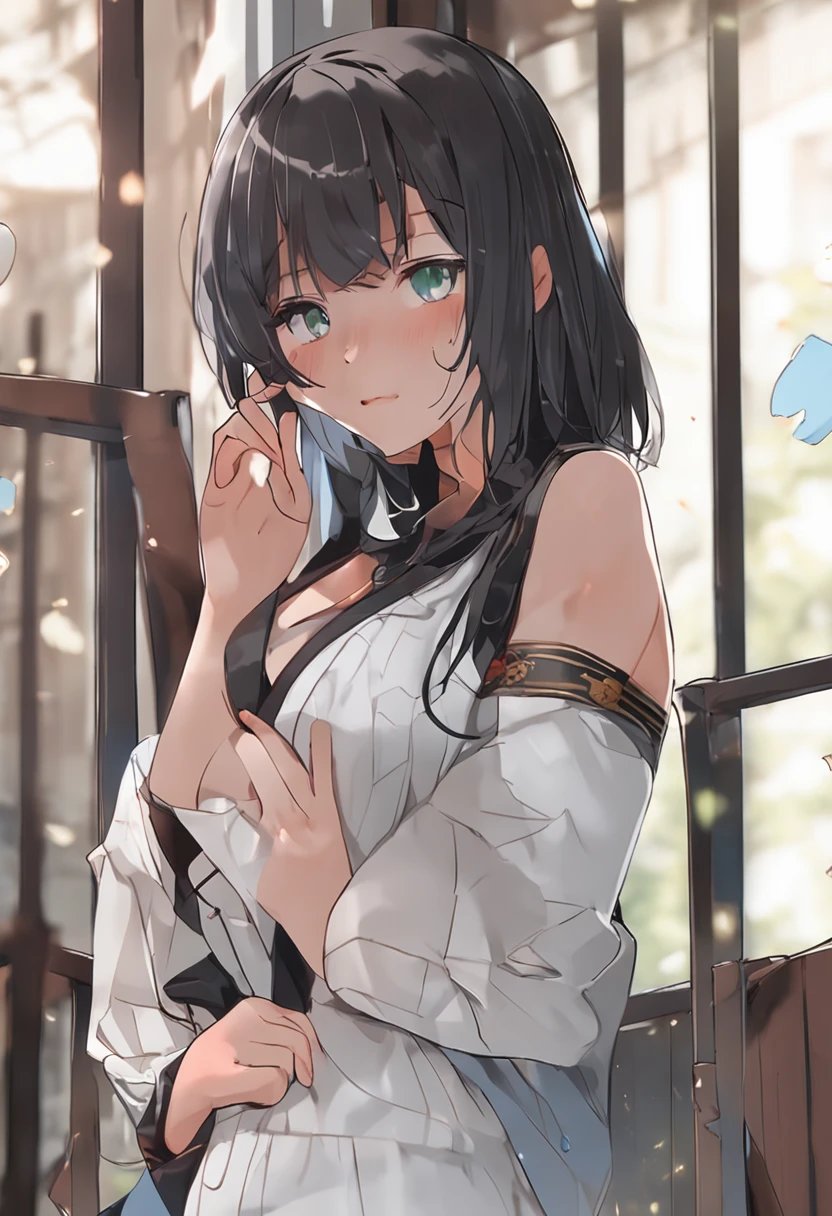 (top-quality、8k、​masterpiece:1.3)、Cute girl with perfect body shape:1.4、(High school students、10 generations)、A dark-haired、(bangss:1.2)、reallistic、fullnude、in pool、extremely detailed face and skin、A detailed eye、二重まぶた、Colossal breasts、a smile