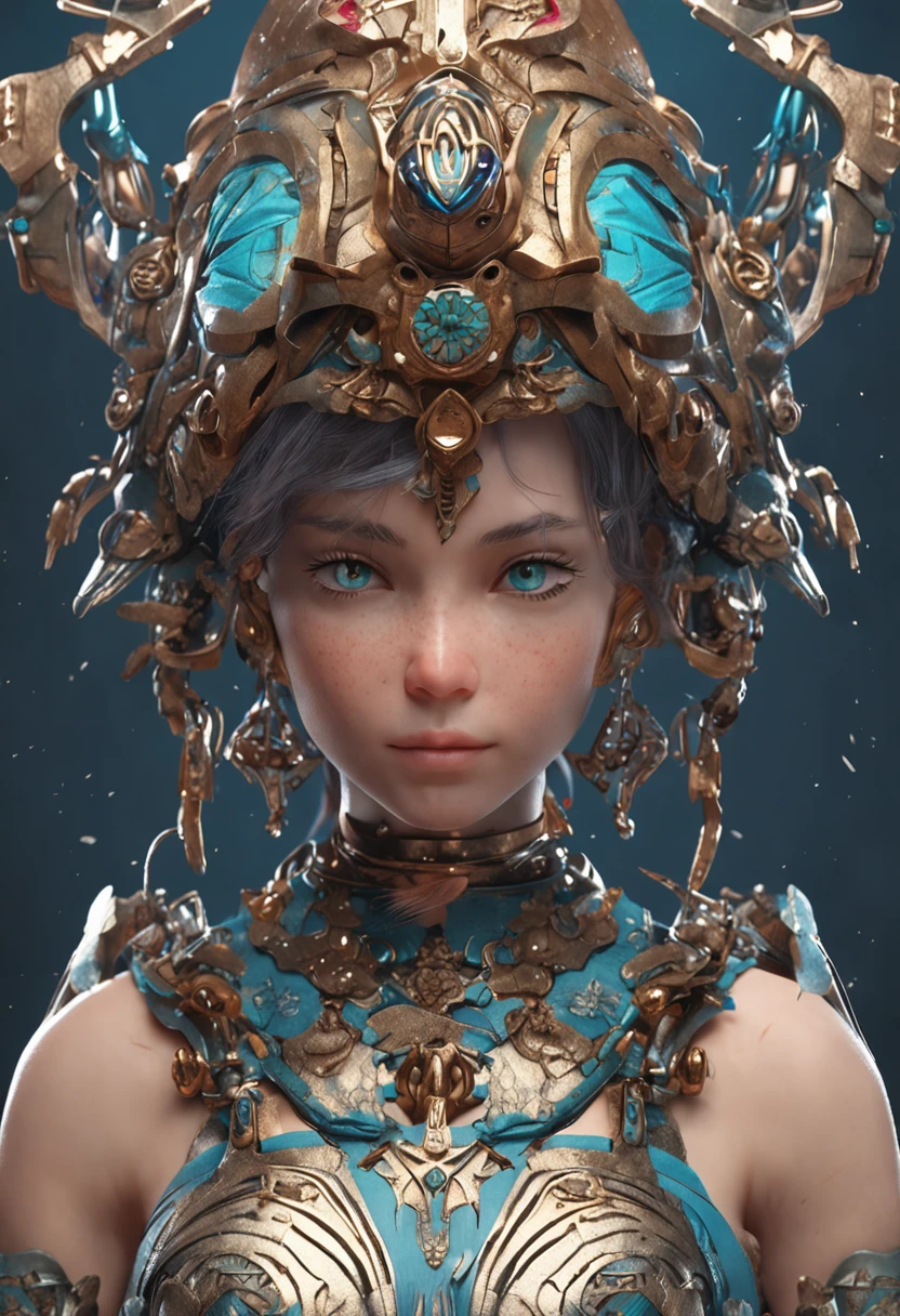 a detailed warrior girl with giant armor full of details and ornaments,beautiful girl with very short hair