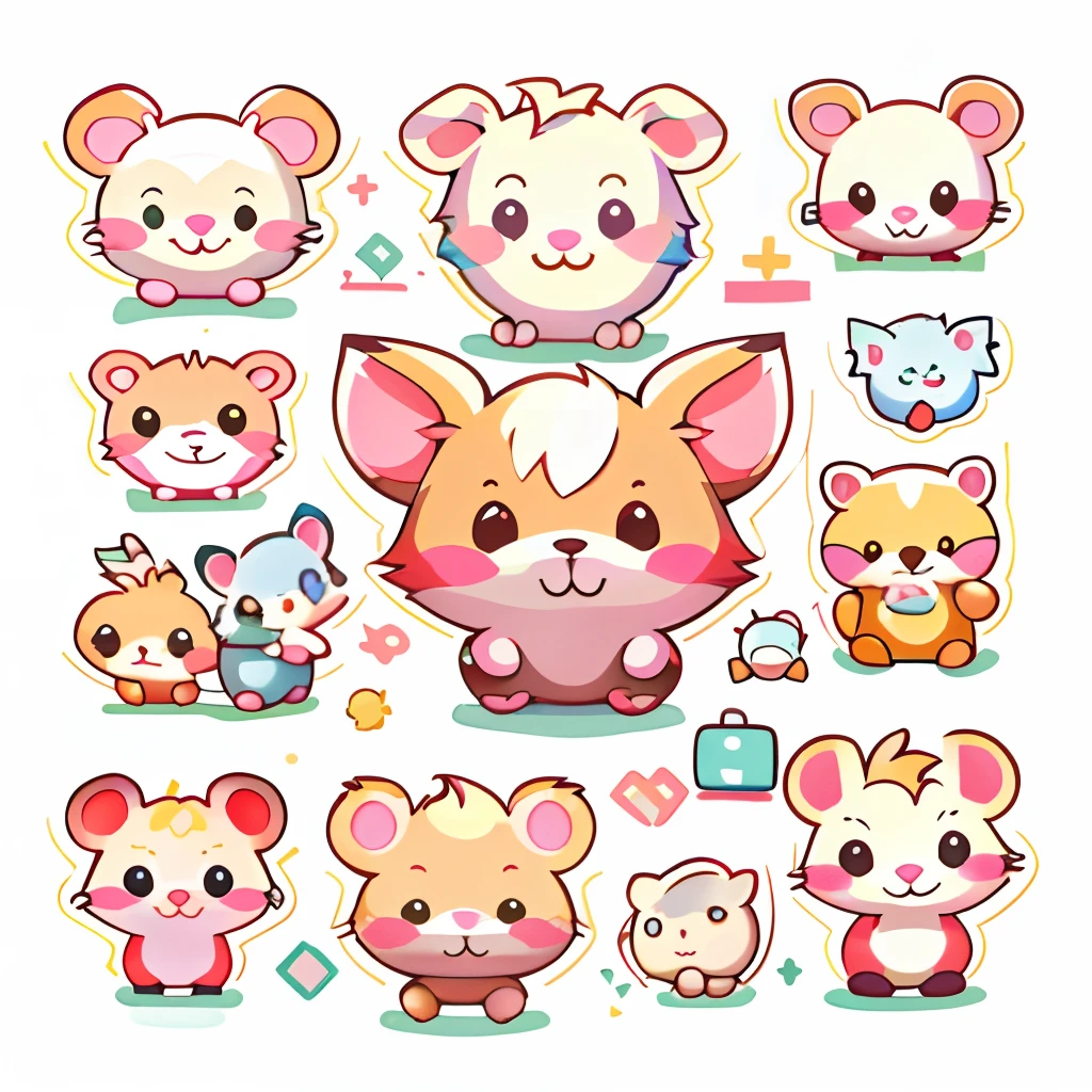 Enhance the details，Trim complex colors，high qulity，4K,A group of cartoon pigs with different expressions and expressions, adorable digital art, cute mouse pokemon, Cute characters, cute artwork, Cute detailed digital art, adorable creature, Cute animals, style of cute pokemon, cute detailed artwork, lovely art style, maplestory mouse, author：Ryan Yee, kawaii, hamsters, cute illustration, Kawaii chibi, Cute cartoon character,