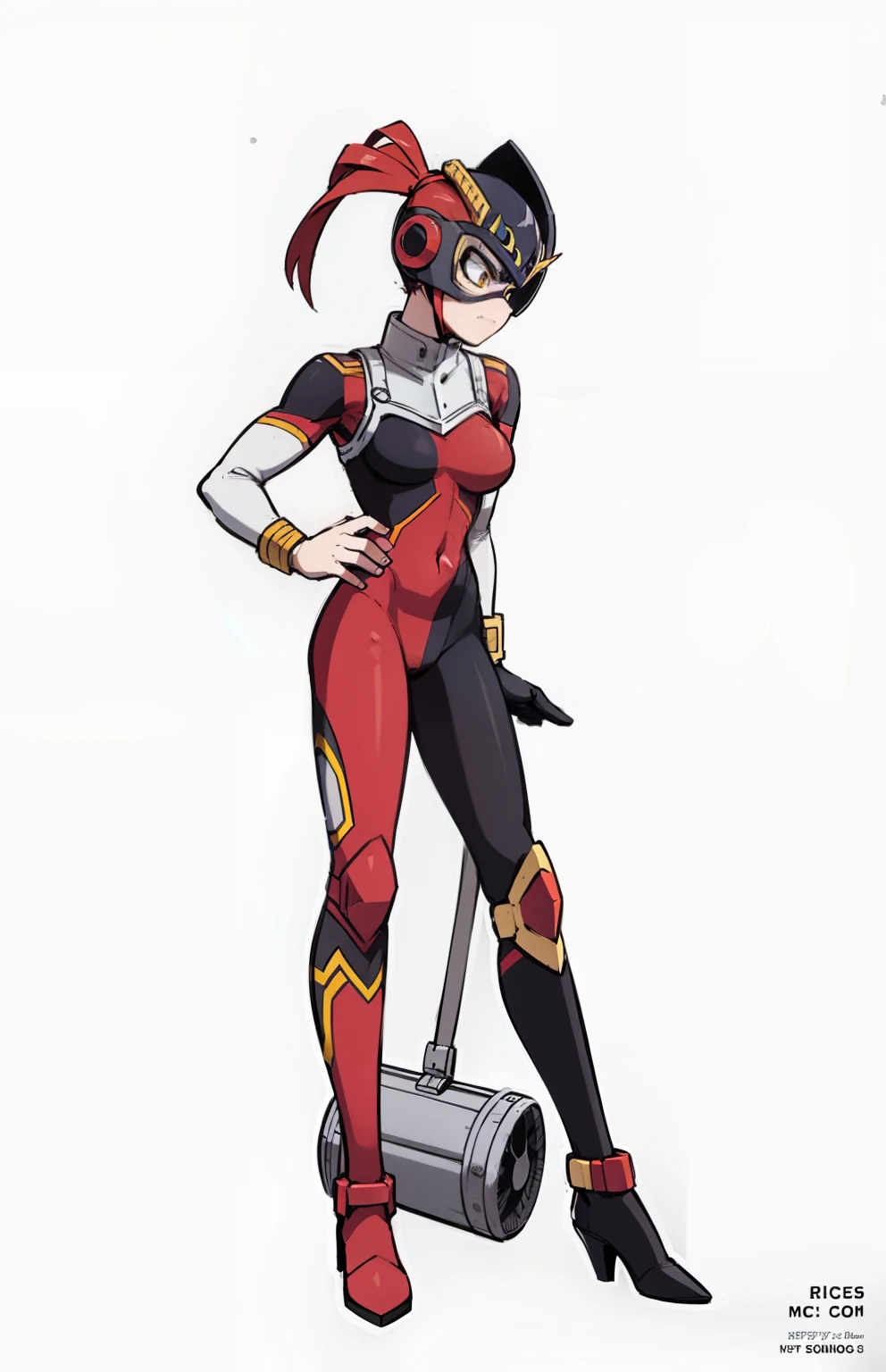My Hero Academia style, anime Girl, female, wide thighs, wide hips, Large breast, muscular woman, trending on artstation pixiv, (full body shot:0.5), Masterpiece, fullbody suit, Hero costume, Head Covering, Helmet, Face Covering, Mask, Perfect Anatomy, Super Detailed,
