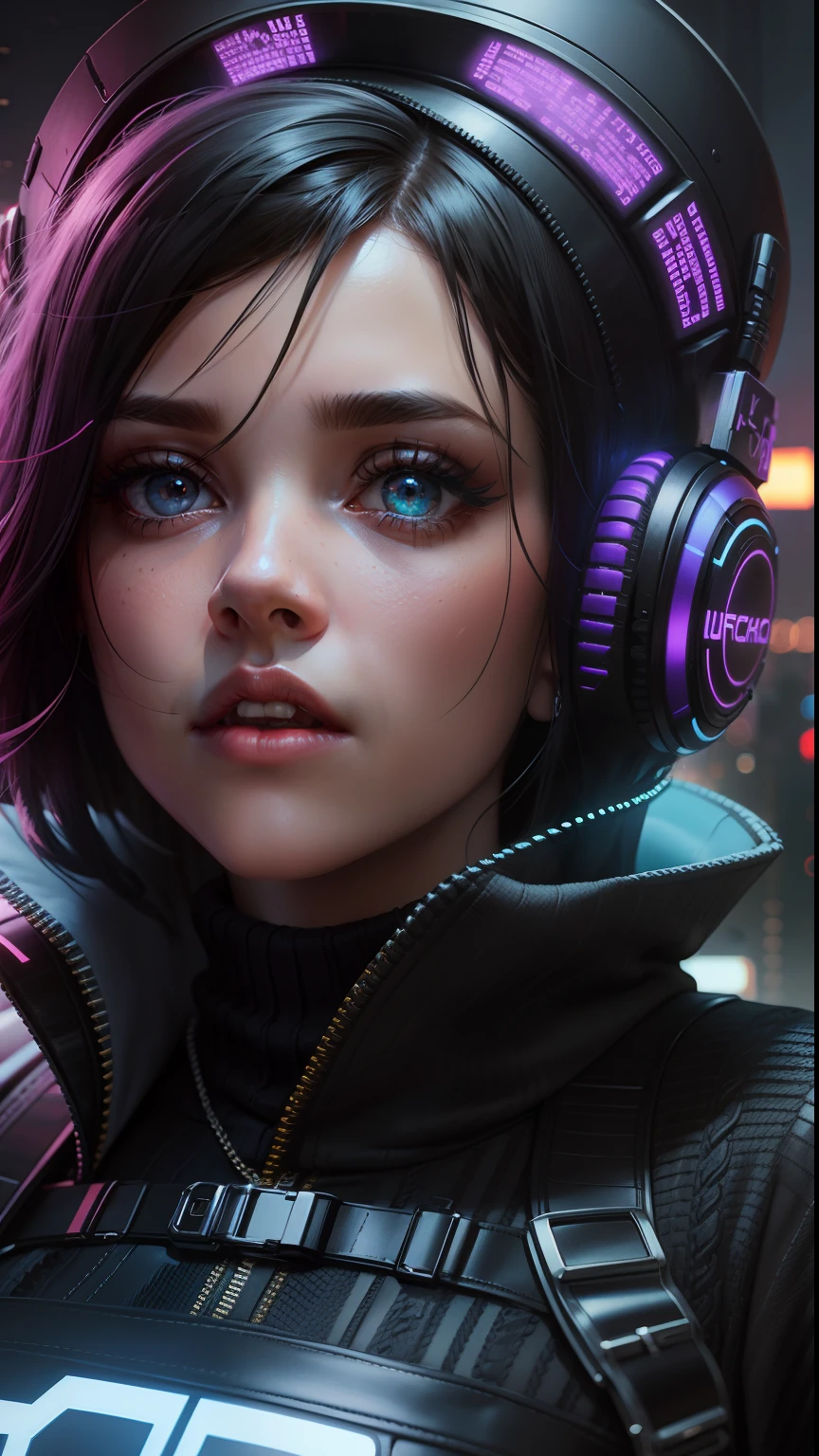Change background cyberpunk cool girl dress sweater generate realistic,8k, ultra realistic