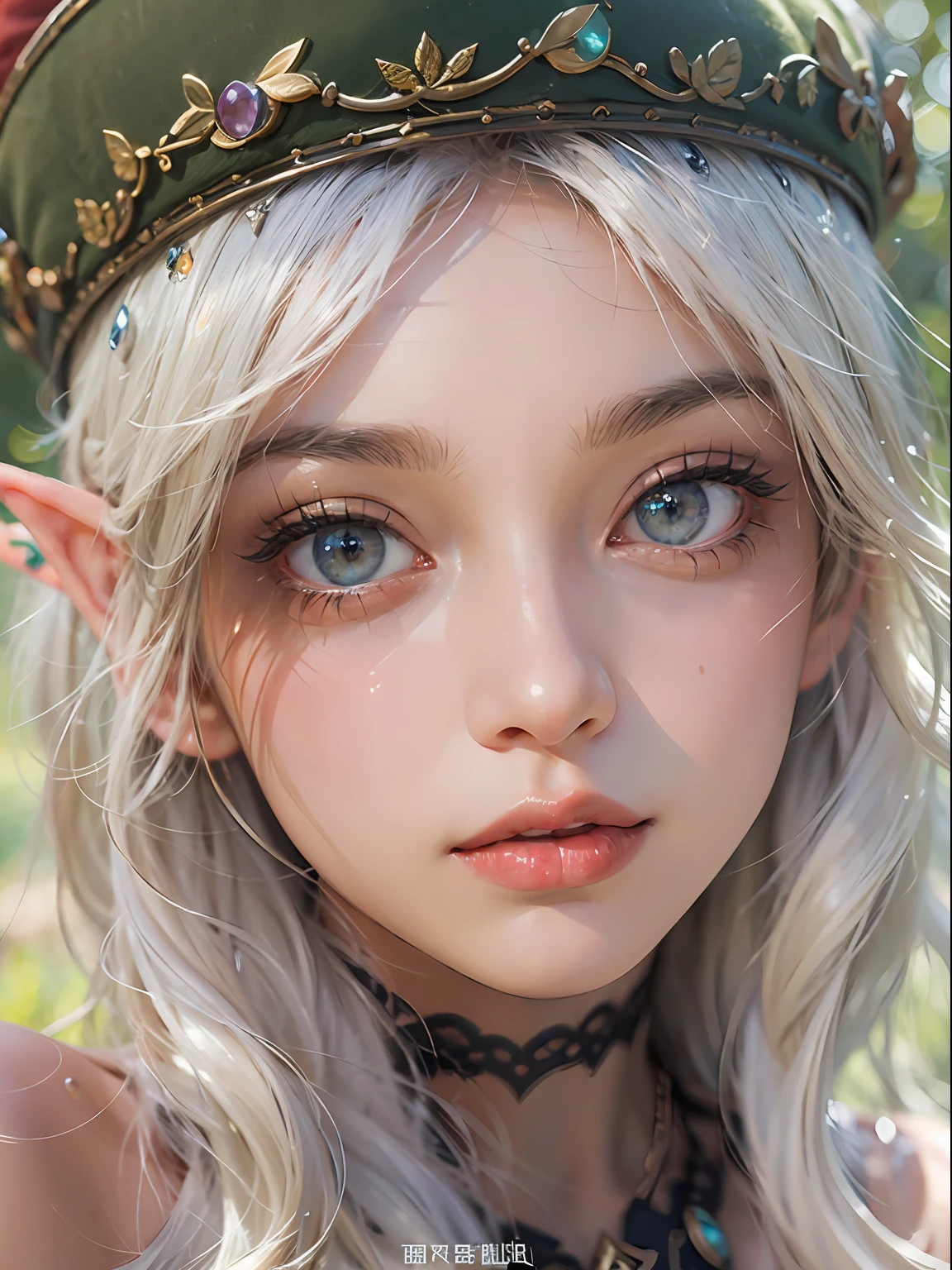 Elf Princess,ln the forest,Platinum hair accessories,(Photorealistic:1.4), (Masterpiece, side-lighting, fine detailed beautiful eyes: 1.2), Masterpiece*Portrait, Realistic, The face is delicate, Glowing eyes, Shiny hair, Shiny real skin, Solo, embarressed, (midriff),(super-fine),Detailed pubic hair,Accurate,(Works of masters),(best qualtiy),8K分辨率,A half body,dynamic viewing angle,The color hair,colorful,Dazzle