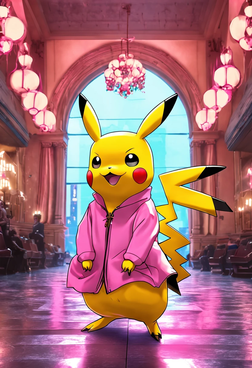 Pikachu in a pink ball gown