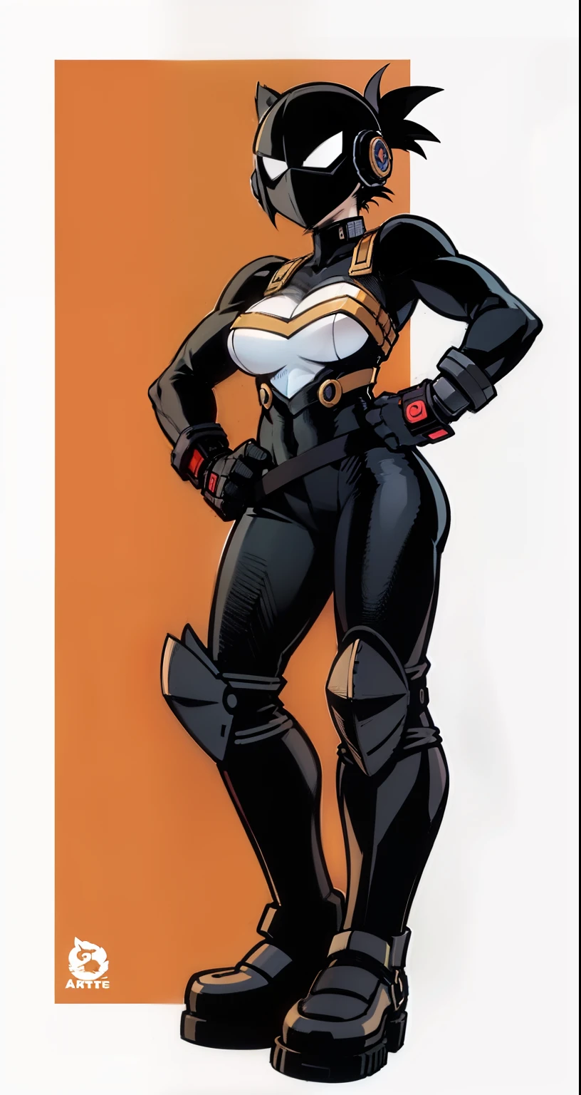My Hero Academia style, anime Girl, female, wide thighs, wide hips, Large breast, muscular woman, trending on artstation pixiv, (full body shot:0.5), Masterpiece, fullbody suit, Hero costume, Head Covering, Helmet, Face Covering, Mask, Perfect Anatomy, Super Detailed,