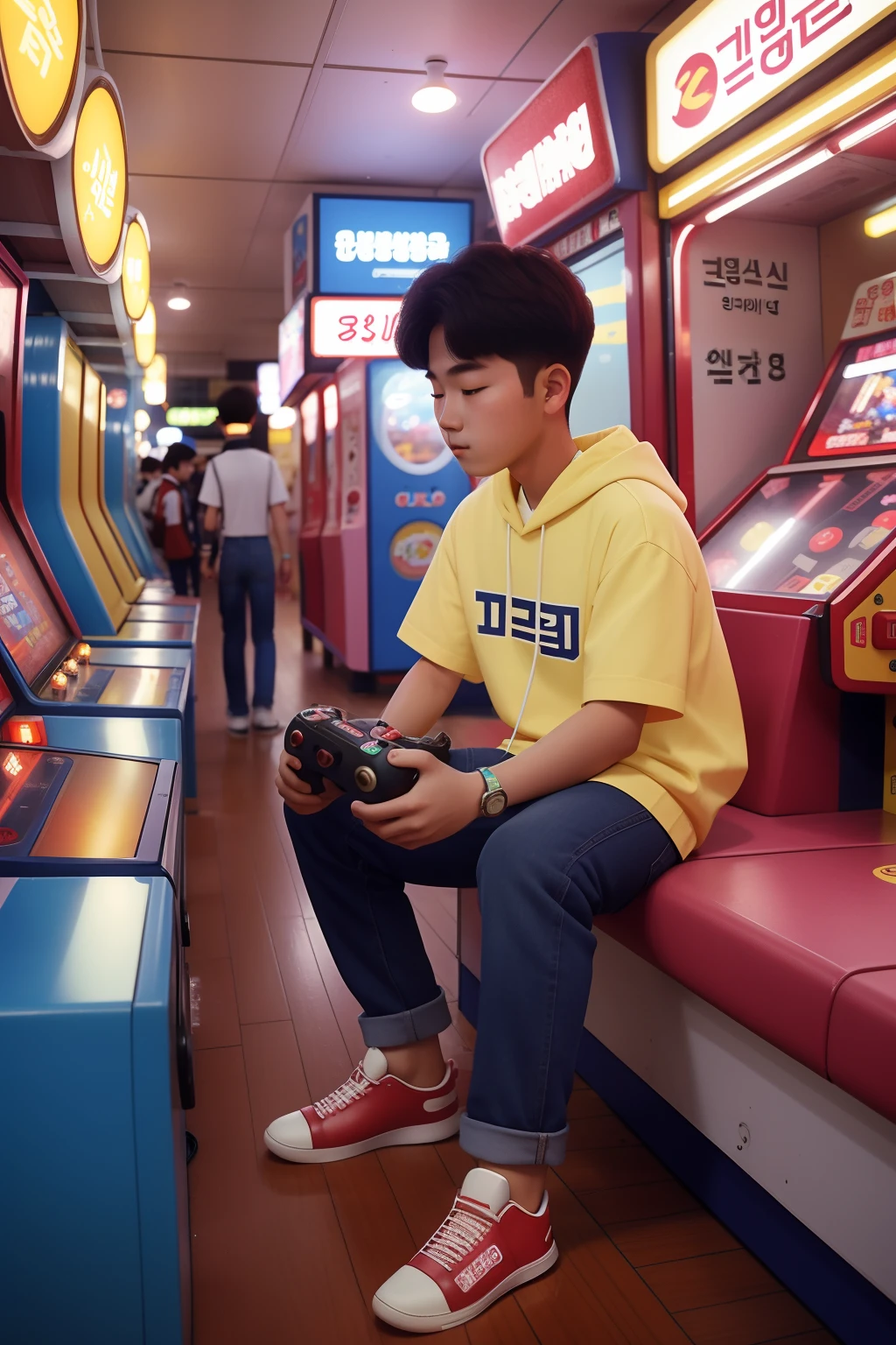Date: 1988
Country: South Korea
Description: In a Seoul arcade, a teenager wearing a Walkman plays the latest video game, capturing the rise of technology and pop culture in South Korea.