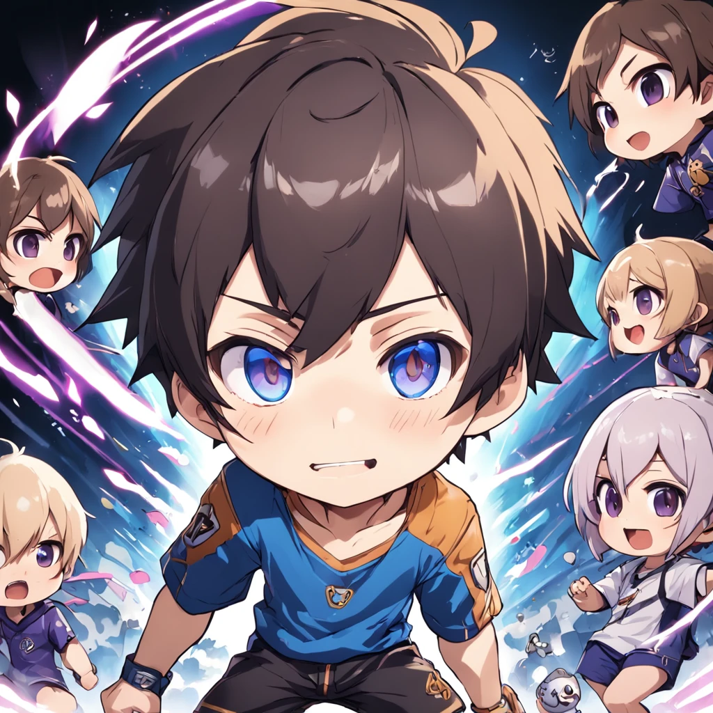 独奏、gamer、Reaping、Brown hair、shoun、shoun,twinks、Very short、1 persons,short-haired, 独奏, (twitch emote:1), Chibi, Black eyes, comic strip, man、white backgrounid, a sticker, Thick black outline,、short-haired、elementary student、full body Esbian、Blue shorts、short-haired、Cool、Mini、Blue shorts、a black T-shirt、Purple Socks、Chibi Chara.Have a game、short-haired、Male child、发光、gamer、A smile、action、Short