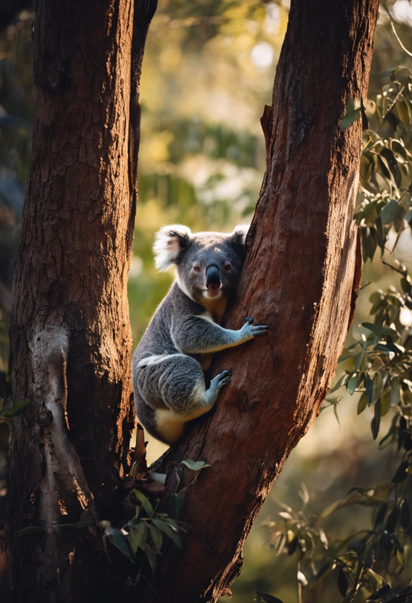 A koala lies on a tree trunk
