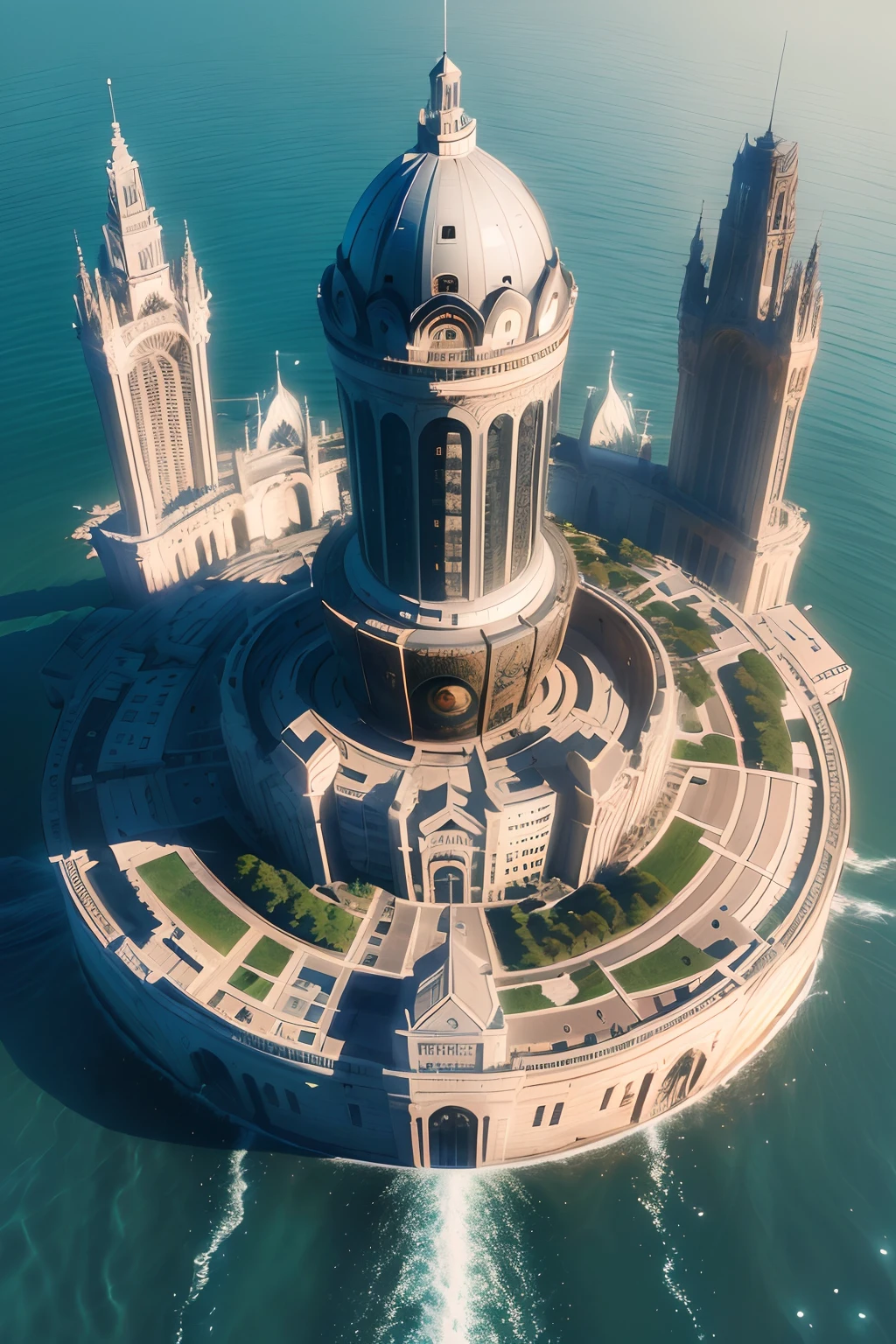 A eye, city and bulding in this eye, lake, ship, 4k, 8k, ultra realistic