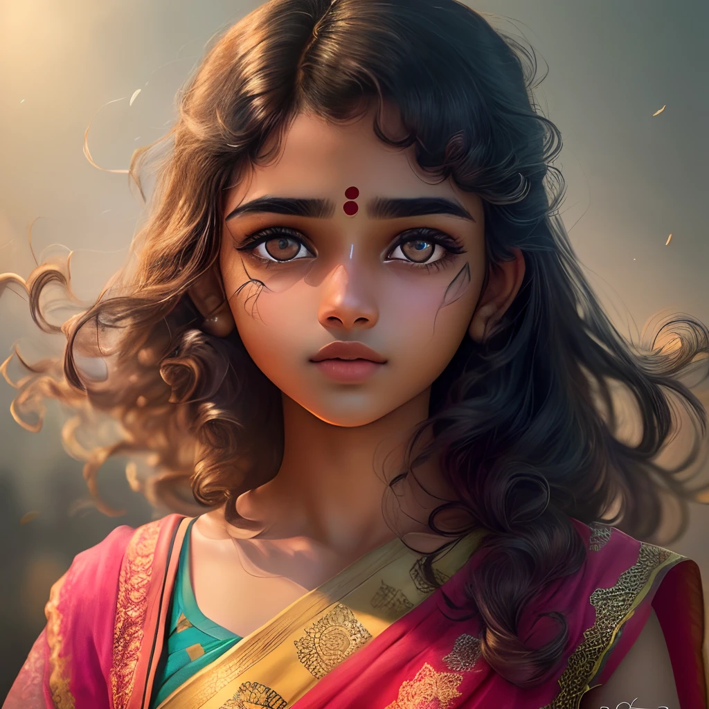 Desi girl (extremely detailed CG unity 8k wallpaper:1.5),<(masterpiece:1.5), (best quality:1.7), high resolution illustration, (finely detailed eyes and detailed face:1.3), (detail:1.3, best quality, (ultra-detailed), (an extremely delicate and beautiful), (illustration), (painting),(masterpiece:1.5),cinematic light,dynamic angle,floating,sharp focus,(2d:1.7), (best quality:1.3),(illustration:1.1),((disheveled hair:1.2),(beautiful detailed eyes:1.1),(cinematic light:1.1), Indian teen girl, young face,