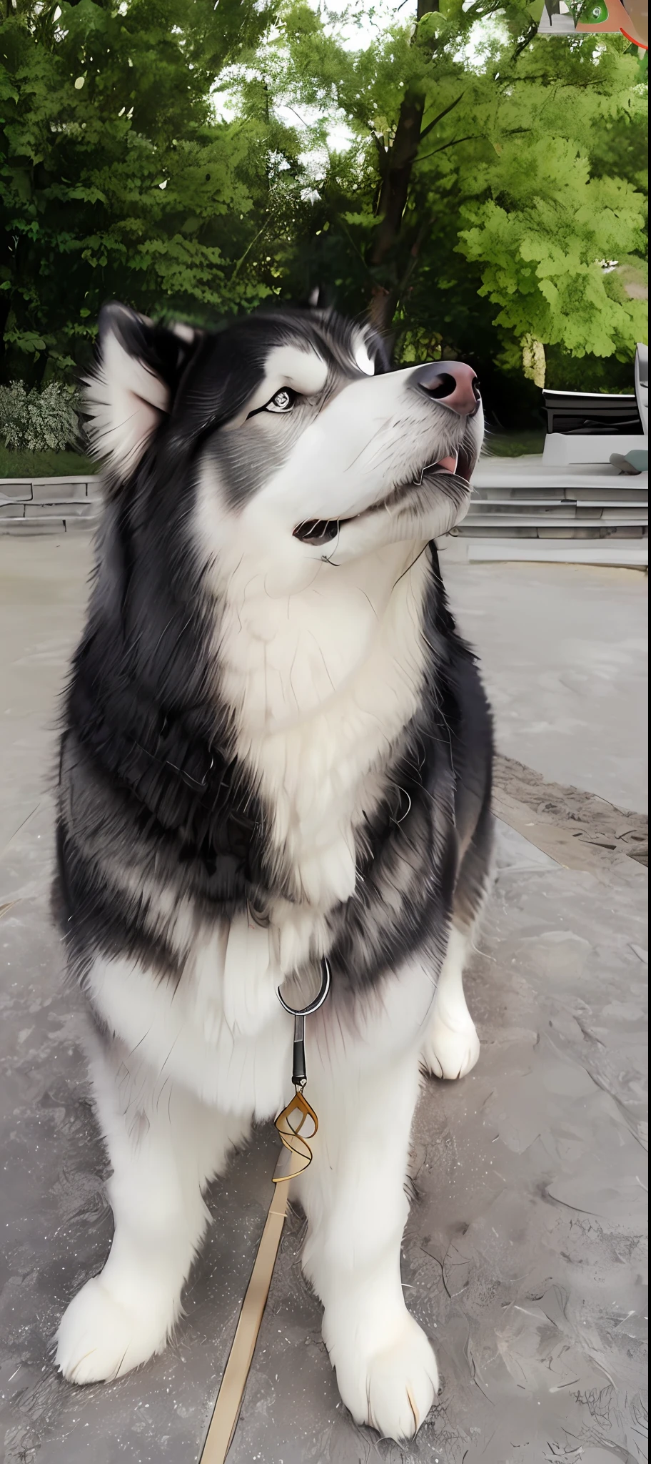 "cheerfulness(((Alaskan Malamute)))，Handsome mark，(((Fluffy and beautiful hair)))，looking up at camera，A confused look，piercing gaze，"
Please note，The exact optimization effect of Prompt is affected by the model and dataset。