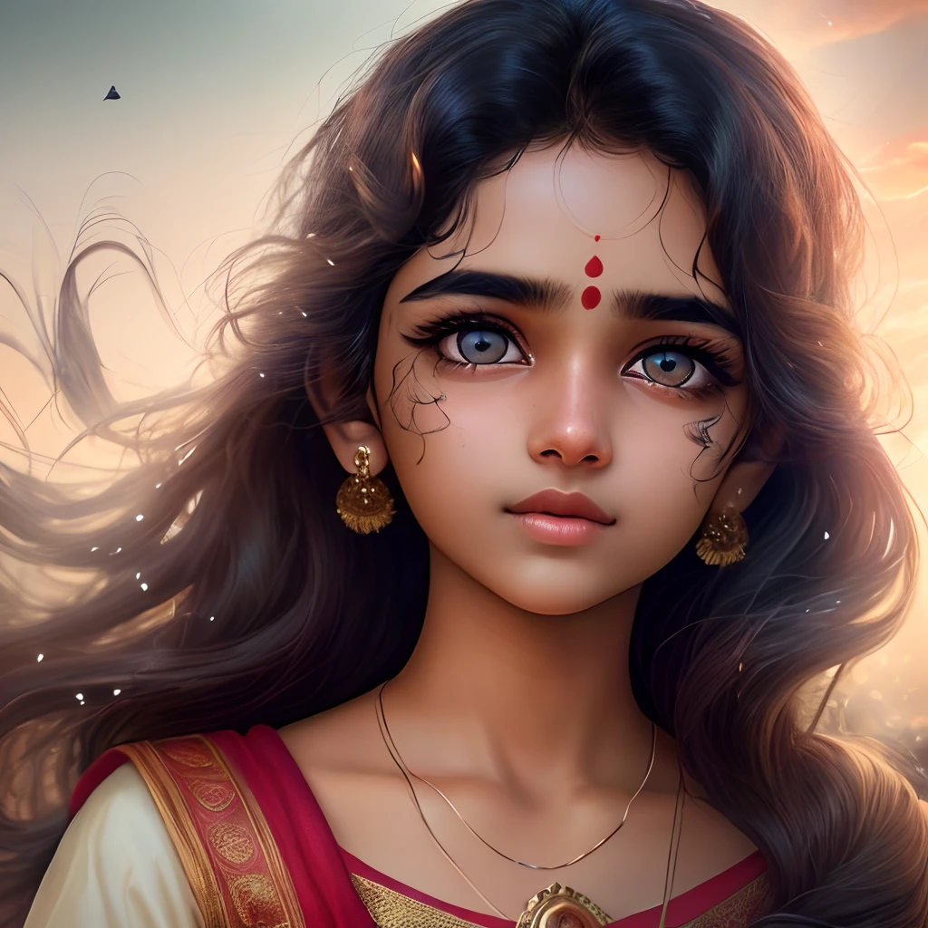 Desi girl (extremely detailed CG unity 8k wallpaper:1.5),<(masterpiece:1.5), (best quality:1.7), high resolution illustration, (finely detailed eyes and detailed face:1.3), (detail:1.3, best quality, (ultra-detailed), (an extremely delicate and beautiful), (illustration), (painting),(masterpiece:1.5),cinematic light,dynamic angle,floating,sharp focus,(2d:1.7), (best quality:1.3),(illustration:1.1),((disheveled hair:1.2),(beautiful detailed eyes:1.1),(cinematic light:1.1), Indian  girl, young face,