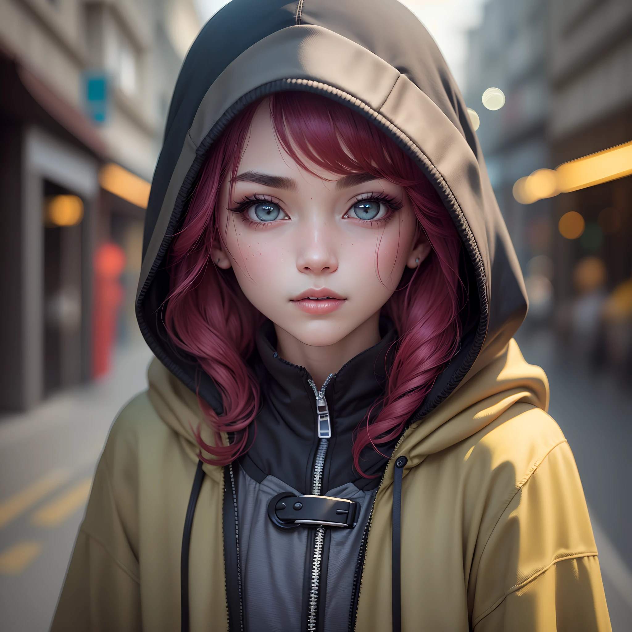 (Foto RAW, 4k, obra-prima, alta resolução, extremamente complexo) (realista: 1.4), cinematic lighting 1 man, Foco Solo, noite, neblina, medieval\(Estilo\), (Melhor Qualidade), (Highres), (A black overcoat with a hood on its head),,(Expressionless face 8k),(Olhos Amarelos),(ulzzang-6500:1.0),(solo),(cabelos vermelhos caindo sobre os olhos),(espectadores),(sem mascara),lookside,(lado), ,(Mystery Mystery),,((velocidade)),(realidade), --auto --s2
