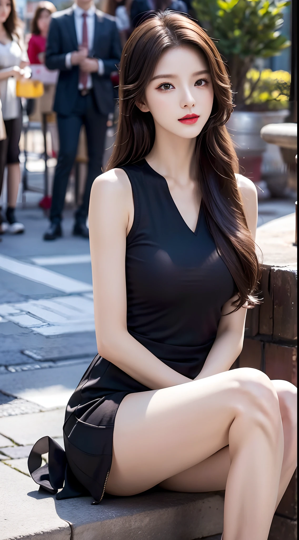 Urban Beautiful Girl College Student,tmasterpiece,Light makeup,Redlip,Silvery hair,Messy long hair,streets background,gracefulness,Elegance。ultra fine detailed,Works of masters,Authentic texture,Cinematic lighting realism,perfect works,8K,k hd,Delicate facial features,Slim figure,Big bright eyes,Smooth skin,