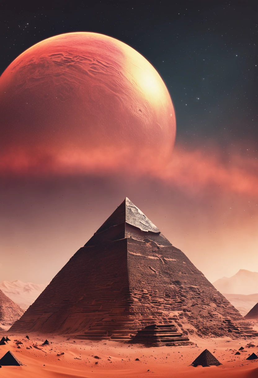 On Mars,The pyramids are towering,Sandstorms swept through,Inaccessible。Blood red sun,Huge planets hang high in the sky