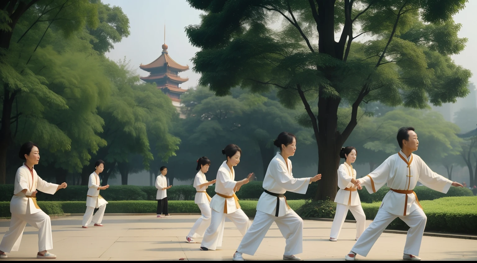 Date: 1989
Country: China
Description: In a Shanghai park, a group practices tai chi, reflecting the continued embrace of traditional practices amid a changing world.