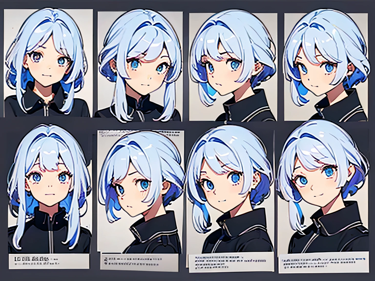 ((masterpiece)),(((best quality))),(character design sheet, same character, front, side, back), illustration, 1 girl, hair color, bangs, hairstyle fax, eyes, environment change scene, Hairstyle Fax, Pose Zitai, Female, Shirt Shangyi, Star, Charturnbetalora, (simple background, white background: 1.3), --6