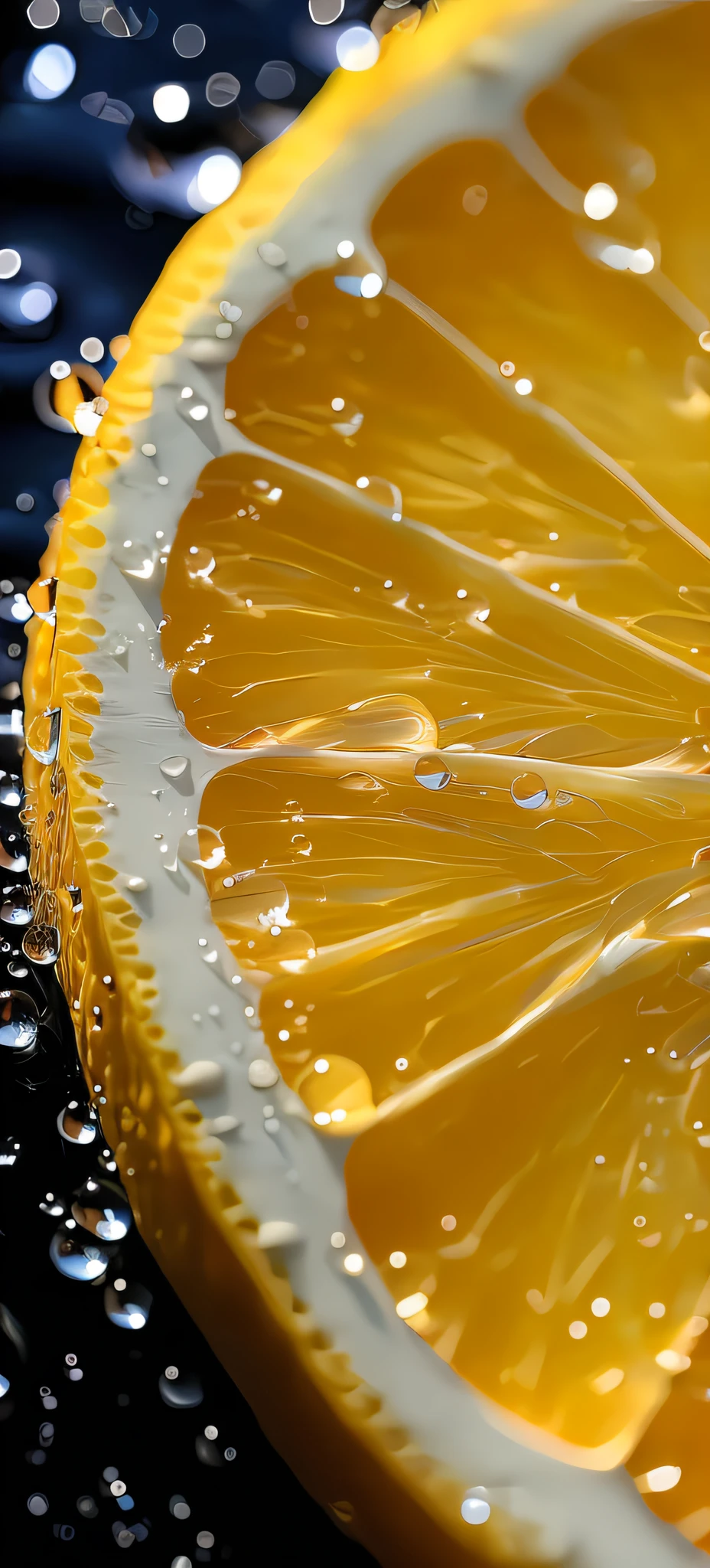 There is a close-up of a drop of an orange, close up food photography, extremely detailed photography, professional fruit photography, detailed droplets, very detailed photography, Close up photography, lemon, Highly detailed photography, macro photography, lemonlight, Close-up photography, Close-up - upward photography, Detailed photography, hyperdetailed photorealism”