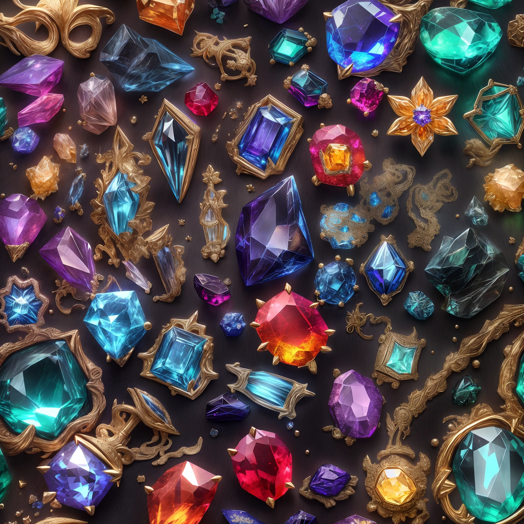 (Arcane style: 1.2), (Full Focus: 2), (Everything in Display Cabinet: 1.3), (coin |Magic Items | Colorful Gems | Cherry Blossoms | Printed Silk Products | Medals | Ores | Obsidian | Pearl | Emerald | White Jade | Amethyst | Sapphire | Gold Products | Silver Products | Purple Gold | Magical Jewelry | Antiques | Ruby | Orange Gem | Blue Gem | Topaz |: 2), Magic Symbols, Magic Particle Effects, High Tech Luxury, High Value Jewelry, High Value Metal, Luxury items, no puzzles, detailed and complex backgrounds, sparkling, reflective light, ultra high definition, award-winning, a high-resolution, high detail texture, contrast between light and dark, cinematic lighting, masterpieces, ray tracing, structurally correct, super details, high-quality, high detail, best quality, 16k