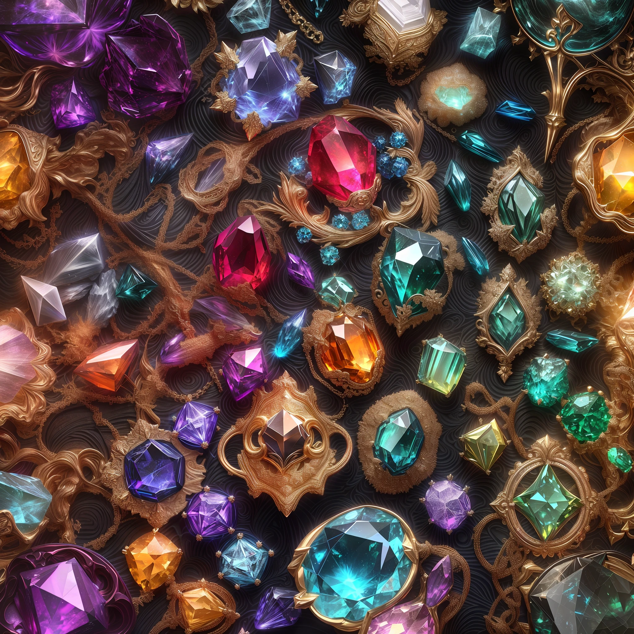 (Arcane style: 1.2), (Full Focus: 2), (Everything in Display Cabinet: 1.3), (coin |Magic Items | Colorful Gems | Cherry Blossoms | Printed Silk Products | Medals | Ores | Obsidian | Pearl | Emerald | White Jade | Amethyst | Sapphire | Gold Products | Silver Products | Purple Gold | Magical Jewelry | Antiques | Ruby | Orange Gem | Blue Gem | Topaz |: 2), Magic Symbols, Magic Particle Effects, High Tech Luxury, High Value Jewelry, High Value Metal, Luxury items, no puzzles, detailed and complex backgrounds, sparkling, reflective light, ultra high definition, award-winning, a high-resolution, high detail texture, contrast between light and dark, cinematic lighting, masterpieces, ray tracing, structurally correct, super details, high-quality, high detail, best quality, 16k