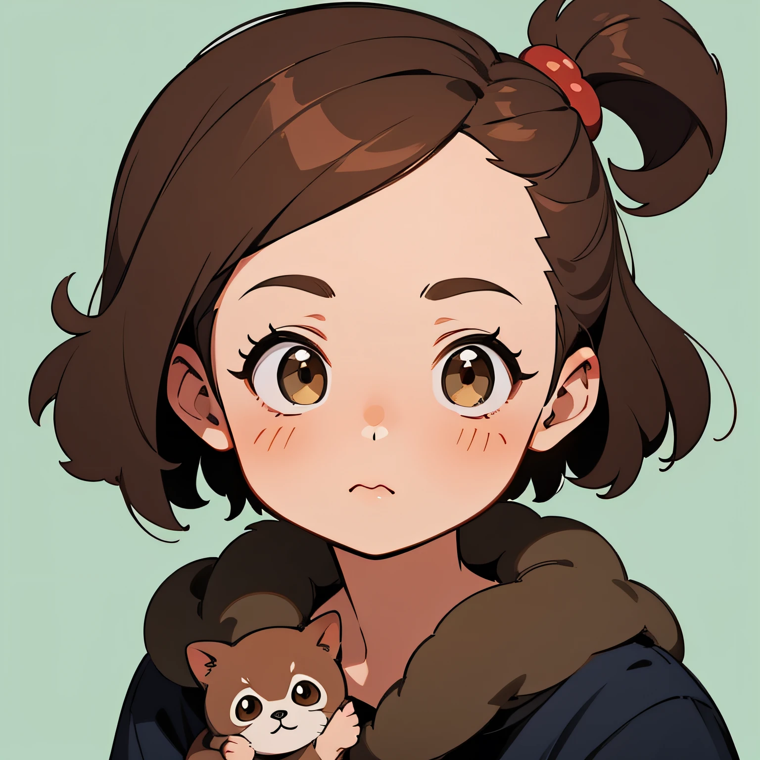 tmasterpiece，best qualtiy，1 portrait of a little girl，Holding small animals，brown  hair，Pout，Cute expressions，realisticlying
