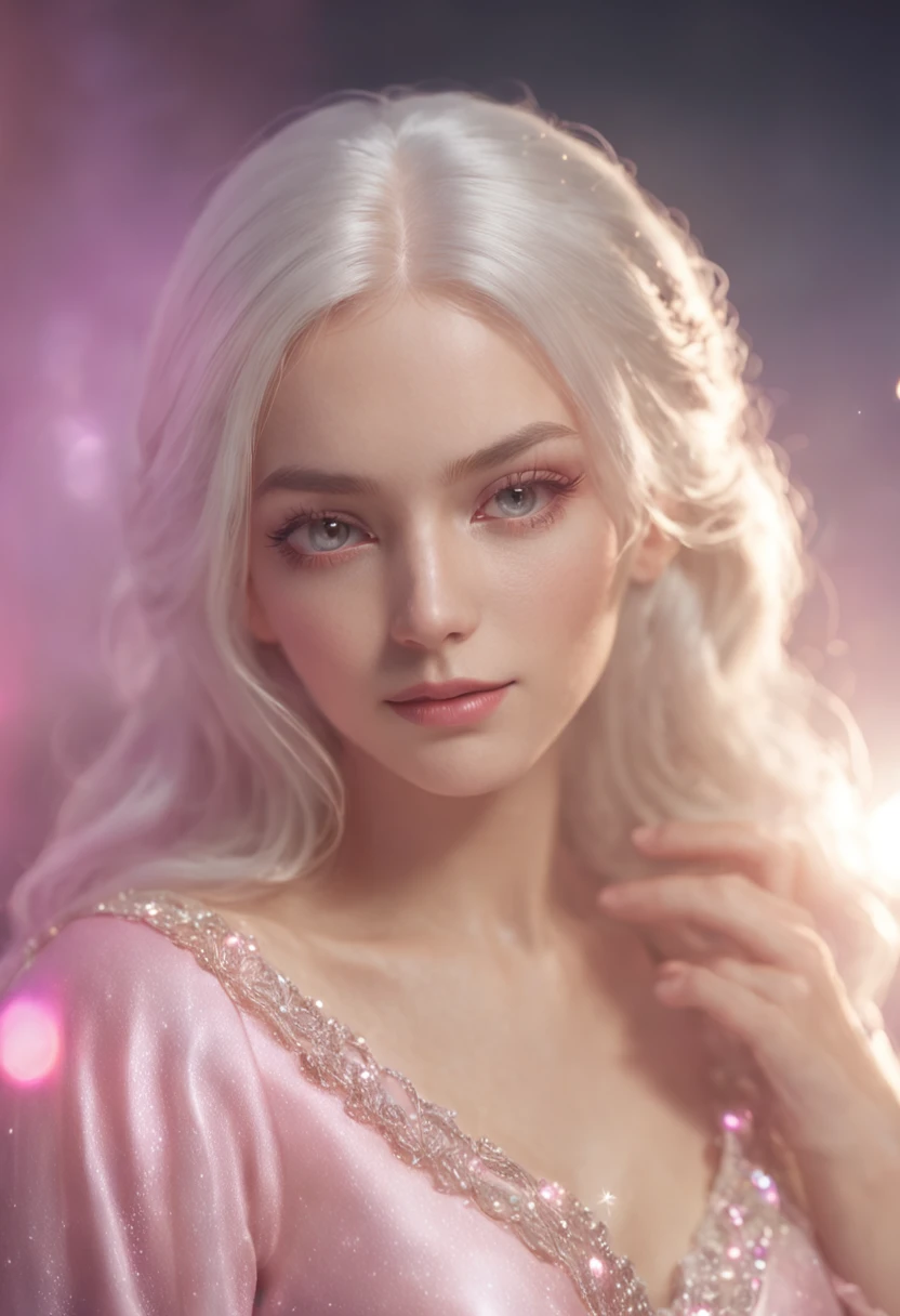 blond woman with white hair and glowing lights in a pink dress, beautiful digital artwork, fantasy gorgeous lighting, gorgeous digital art, stunning digital illustration, digital fantasy art ), 3 d render character art 8 k, a stunning young ethereal figure, 4k highly detailed digital art, ethereal fantasy, very beautiful digital art, beautiful digital art, fantasy digital art, digital fantasy art