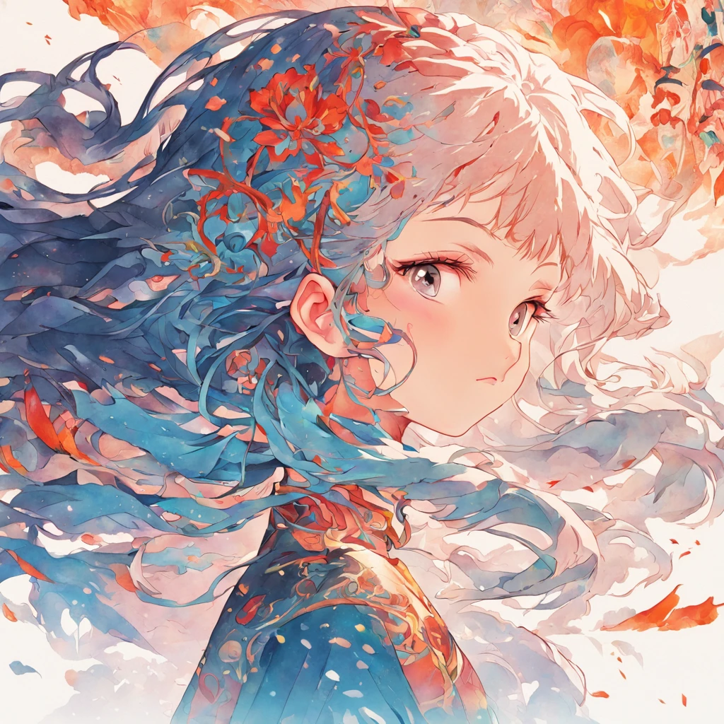 (White background:1.4),(Silhouette of a girl's head, Eyes closed, colorfull long hair, Oriental elements),(Chinese illustration:1.3,paper art:1.3, Quilted paper art:1.2),( reasonable design, Clear lines, High sharpness,Best quality, Very detailed, Masterpiece, movie light effect, 4K )