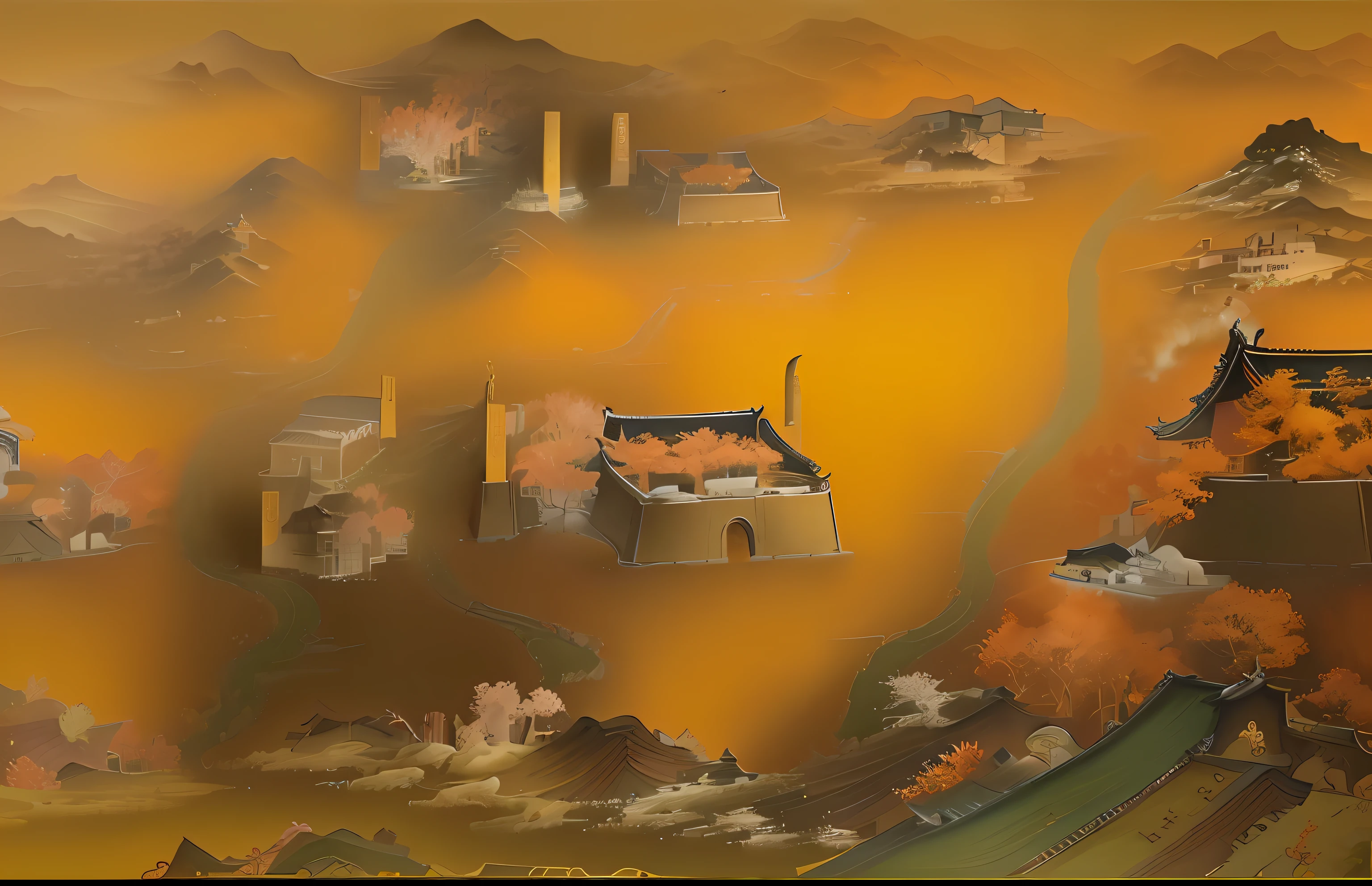 This image showcases the cultural history of the Tang Dynasty in China through the colorful Lu Shi image style. The color palette of the image, primarily consisting of rolled-up, light gold, and gray tones, evokes a sense of solemnity and dignity. The image employs a multi-layered collage technique and realistic depiction, resulting in a rich and diverse composition.

Within the image, one can observe various figures, buildings, and traditional locations from the Tang Dynasty. These scenes are presented in a dreamlike illustration style, creating a sense of blending reality and fantasy. Through these illustrations, the prosperity and grandeur of the Tang Dynasty can be felt.

With a resolution of 8K, this image allows for enhanced clarity of details, effectively showcasing the intricacies of historical illustrations. The overall image exudes a sense of scholarly achievement, reflecting the profound cultural heritage of Chinese history.