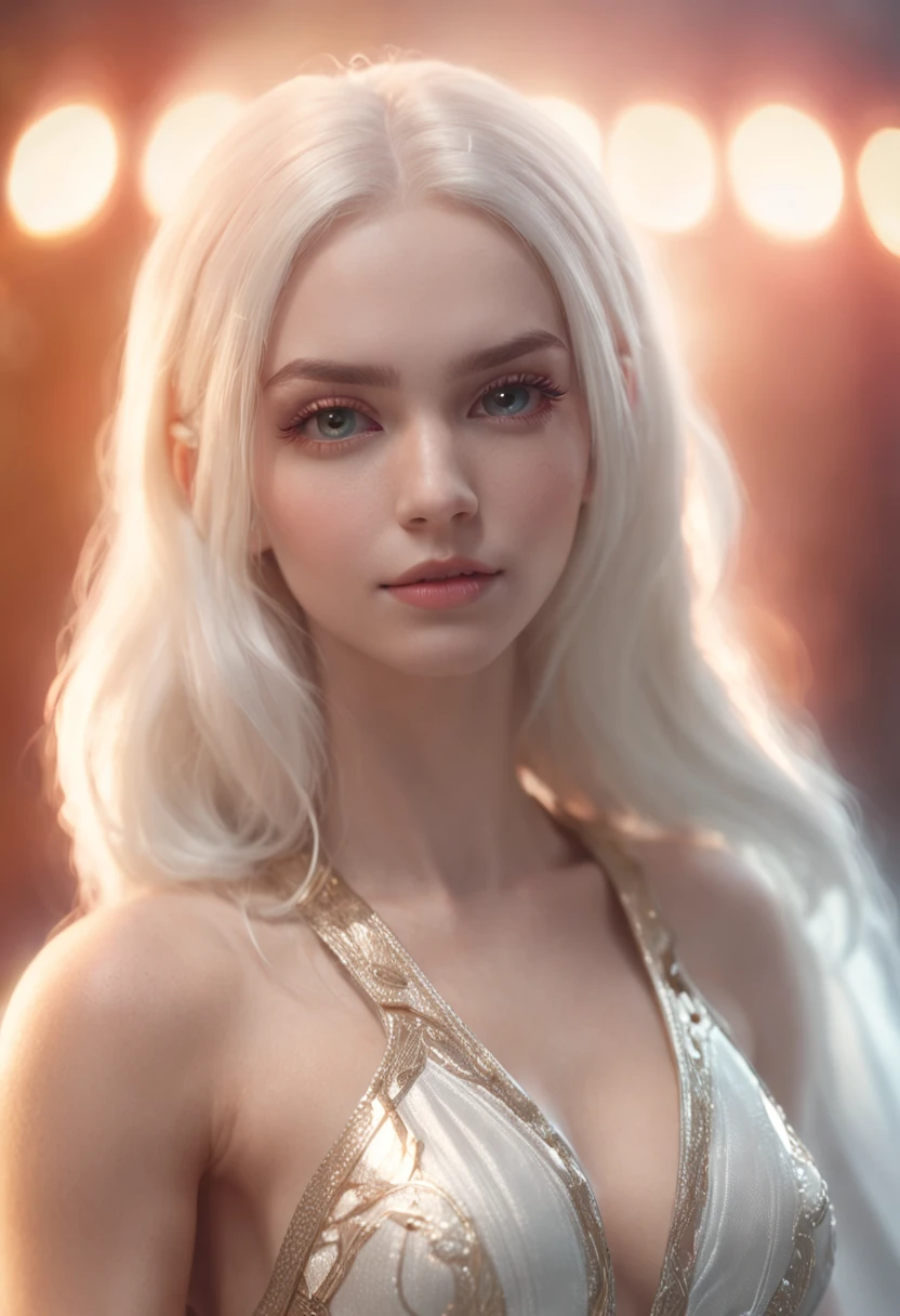 Woman with blonde hair，White hair and glowing lights in Superman's short dress，beautiful digital artworks，Fantasize with gorgeous lights，gorgeous digital art，stunning digital illustration，digital fantasy art），3 D rendered character art 8 K，a stunning young ethereal figure，Highly detailed digital art in 4K，of ethereal fantasy，Very Beautiful Digital Art，beautiful digital art，fantasy digital art， digital fantasy art