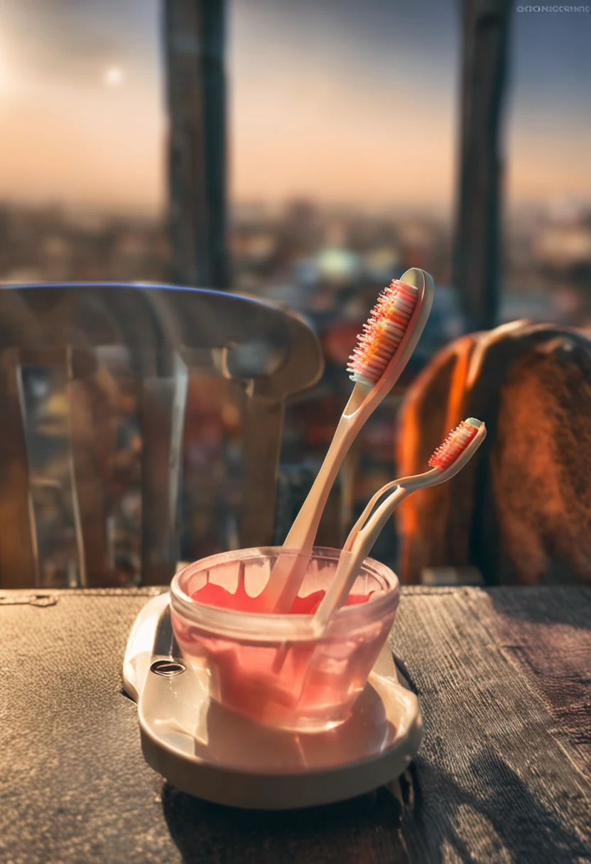 Toothbrush on the table early morning sun home