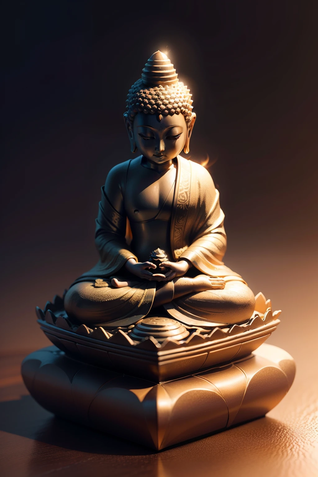 Ksitigalba Bodhisattva, sitting (Gold: 1.2), smooth upper body, long-sleeved cassock, ray-traced, (Metal texture: 1.1), colorful clouds on background, (Best quality: 1.0), (Ultra High Definition: 1.0), 8k, (Masterpiece: 0.2), (Half-closed eyes: 1.2), Temple,