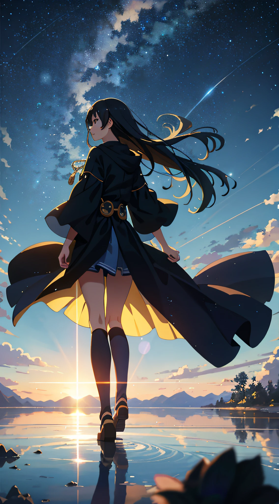 High quality masterpiece, landscape, anime train passing through bodies of water on tracks, bright starry sky. Romantic train, pixiv, concept art, lofi art style, reflection. by Makoto Shinkai, lofi art, Beautiful anime scene, Anime landscape, detailed scenery —width 672, in style of Makoto shinkai, style of Makoto shinkai, enhanced details.