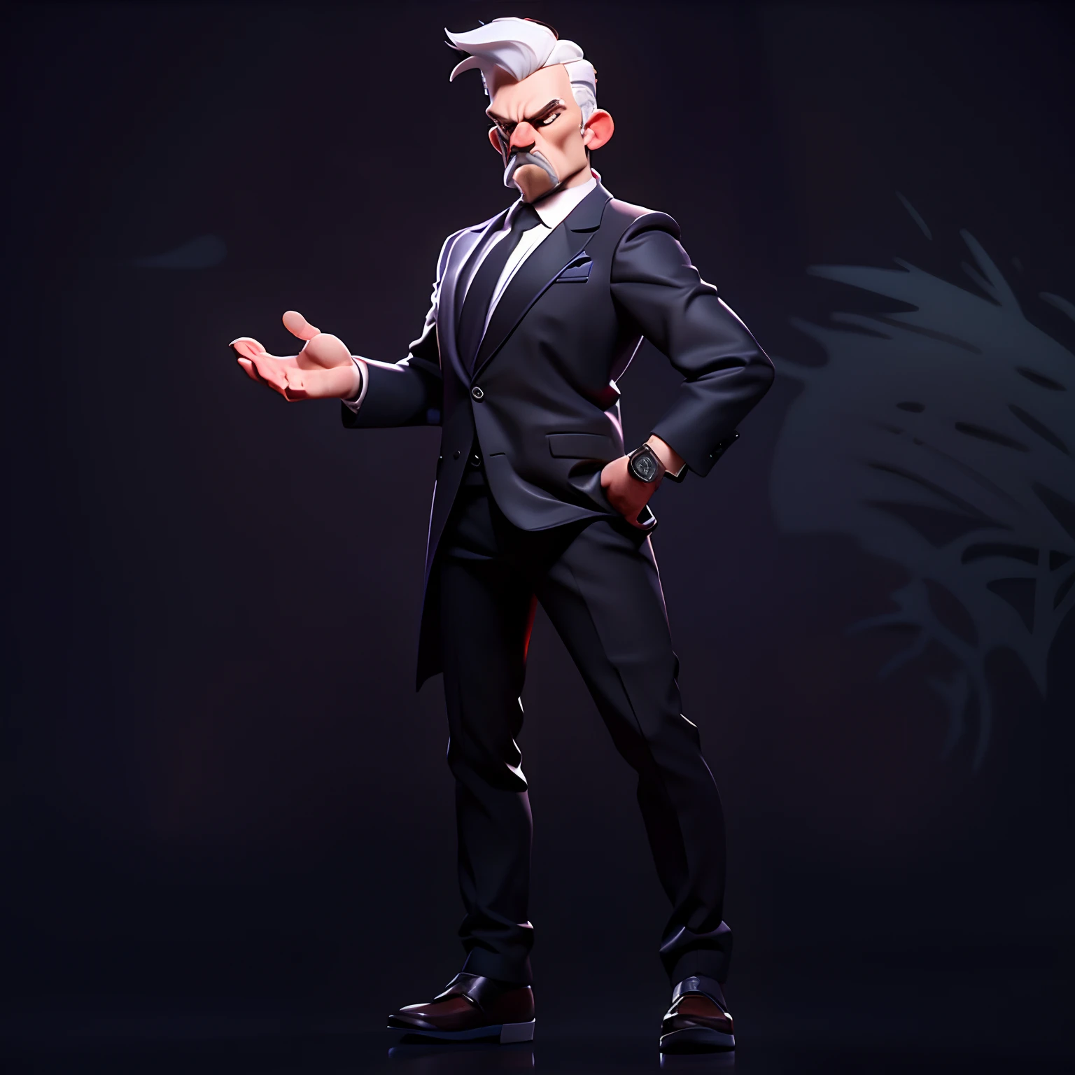 Deformed、Game-like、Character description、The ultra -The high-definition、（Middle-aged man）、（mafia boss）、white  hair、Black Luxury Suit、Cold、Awe-inspiring Hall々、Provocative attitude