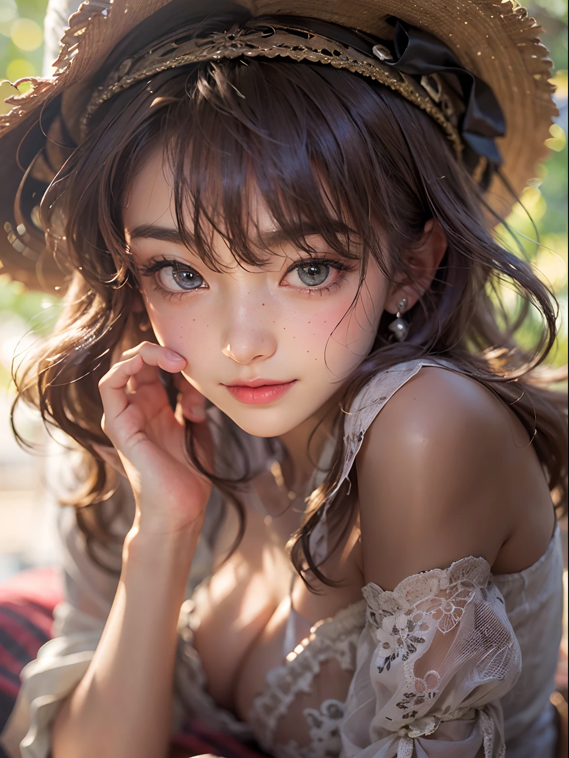 (8k, RAW photo, highest quality, masterpiece:1.2), ultra detail, ultra high resolution, (photorealistic, photorealistic photo:1.37), portrait, high detail RAW color photo, professional photo, grain texture photo, extremely delicate and beautiful, extremely detailed, 8k wallpaper, amazing and detailed detail, huge file size, official art, highly detailed CG unity 8k wallpaper, very detailed beautiful girl, very detailed face, very detailed eyes, Very detailed skin, very detailed fingers, very detailed nose, very detailed mouth, perfect anatomy, very detailed background, very detailed clothes, 1girl, (20 years old:1.2), 20s, cute girl, realistic body, petite, facial pores, fine facial freckle marks, rough skin, slender body, handsome body, black hair, short hair, (blunt bangs:1.2), smile, cute, youth, cute face, realistic face, delicate eyes, drooping eyes, unbuttoned blouse , brazier chest exposed, very short skirt, earrings, viewer view, cowboy shot, facing forward, standing position, contraposto, dynamic lighting, very large breasts, cowboy shot