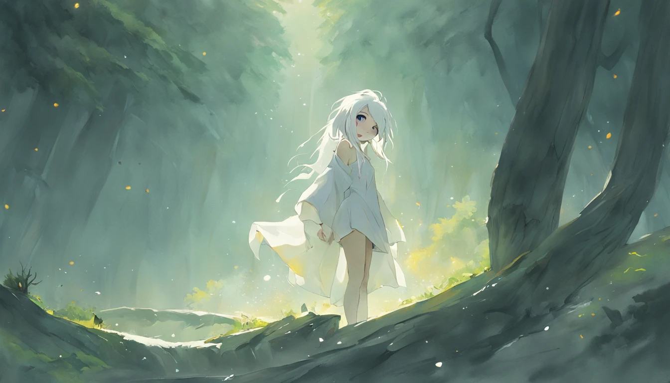 Motion blur, Depth of field,A place where strange boulders are bent,ln the forest,small stream,inverted image,extreme light,fog atmosphere,Kizi,Wearing a naked,The body is draped with a white cloth, Block only sensitive areas,Full length of colorful hair,Messy hair,Barefoot,Full body like,realskin,realcumAI,Snow-white skin,Snow-white thighs,Top image quality,Extreme light and shadow,Colorful tights,High details,Standing painting,lines of movement,Dance,komono,PC Wallpapers,Two-thirds of the canvas generates the body,move chart,