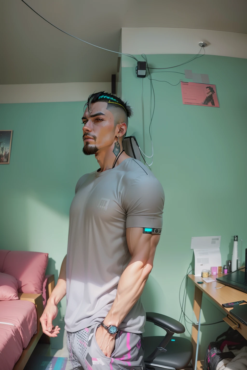 Change background .change outfit . Handsome cyberpunk