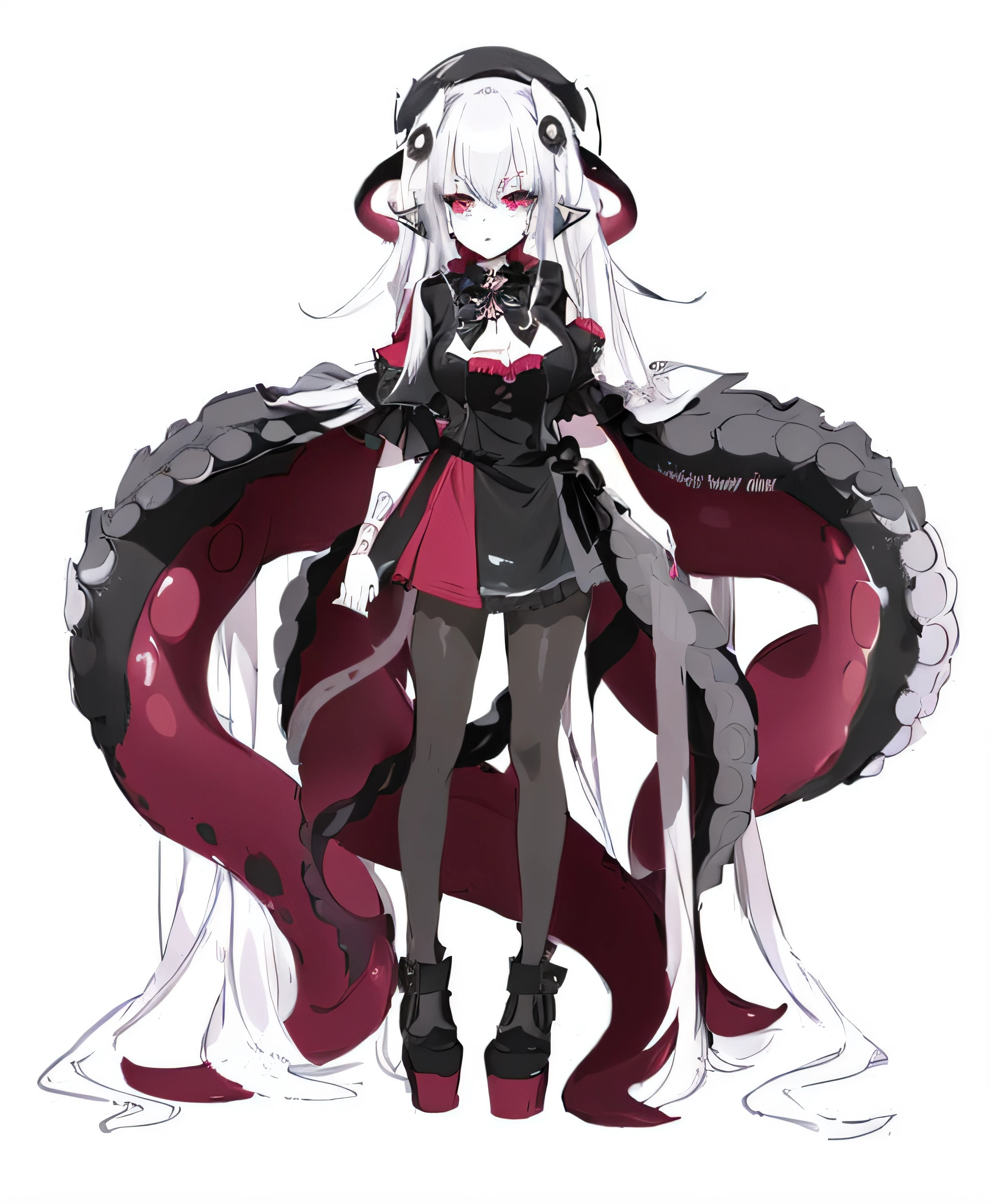 a close up of a person in a dress and hat, Anime monster girl, Fine details. anime big breast. Tentacles, blood moon tentacles!!, tentacles around, Tentacle Monster, mika kurai demon, tentacle beast, many suckered tentacles. blend, demon anime girl, slime and tentacles, Covered with tentacles