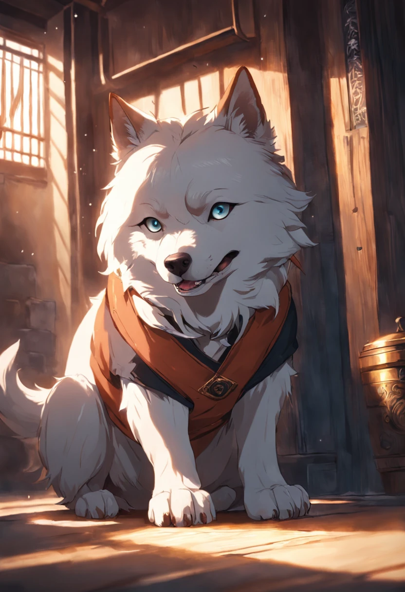 a dog,holding a katana,outside,realisticlying,The light and shadow are soft,extremy detailed,realistic raytraicing,Epic composition,(Complicated details),(Complex design,hyper-detailing:1.2),art stations,(tmasterpiece,best qualtiy),hyper HD,32k --v6