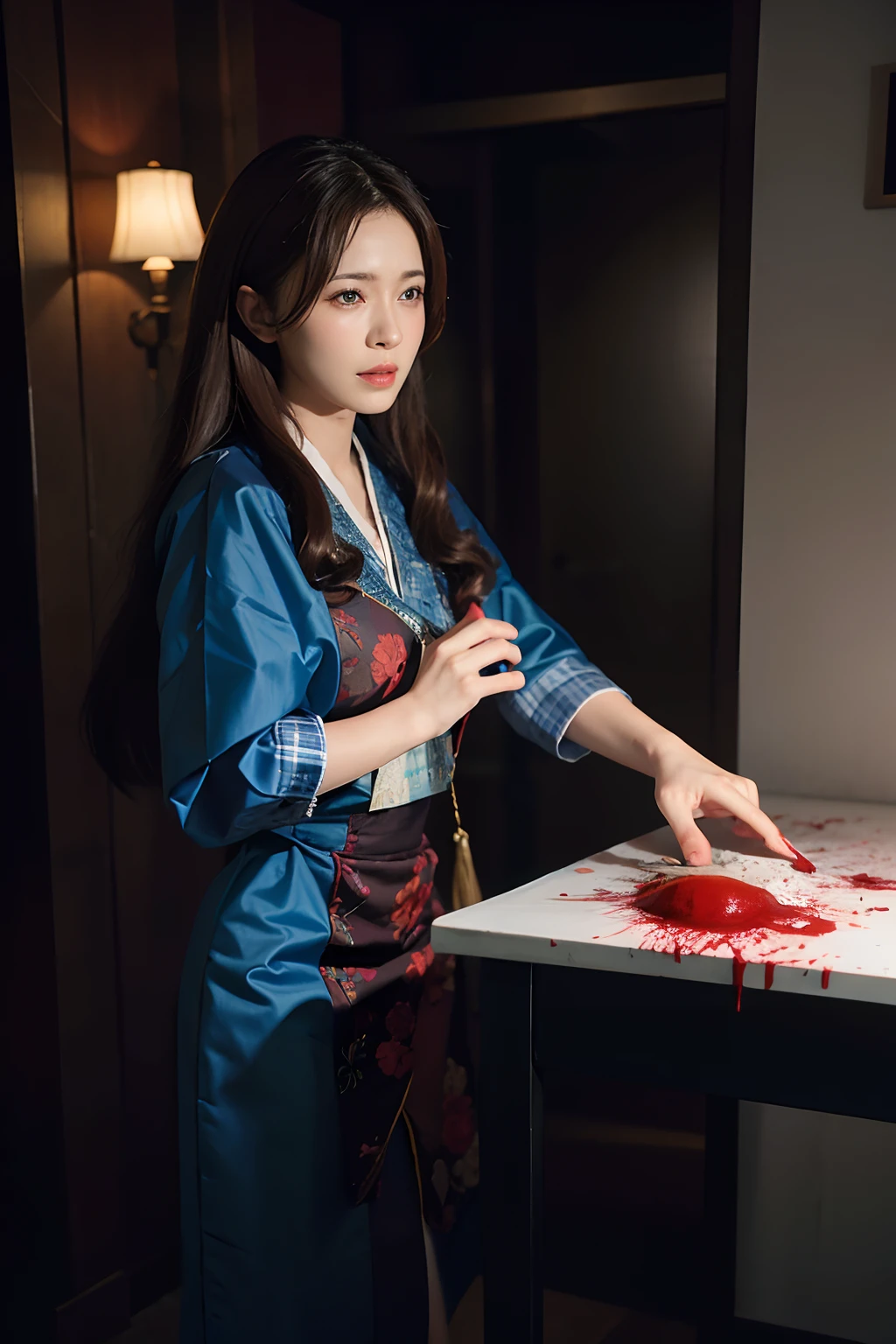 Asian woman stabbed to death with blood spurt out from the wound