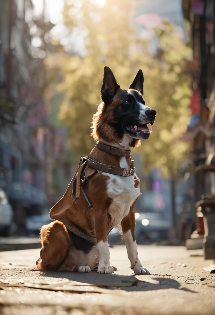 a dog, holding a katana, outside, realisticlying, The light and shadow are soft, extremy detailed, realistic raytraicing, Epic composition, (Complicated details), (Complex design, hyper-detailing:1.2), art stations, (tmasterpiece, best qualtiy), hyper HD, 32k --v6